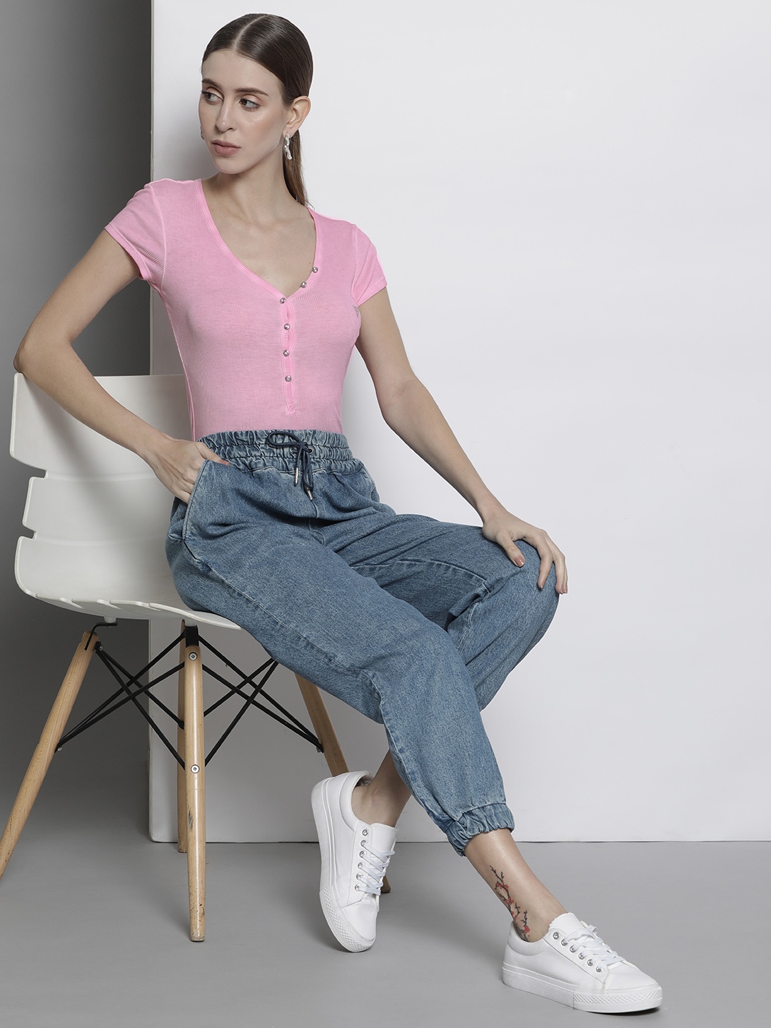 

GUESS Women Pink Ribbed Pure Pima Cotton Top