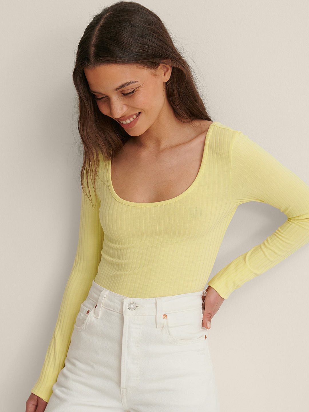 

NA-KD Yellow Ribbed Top