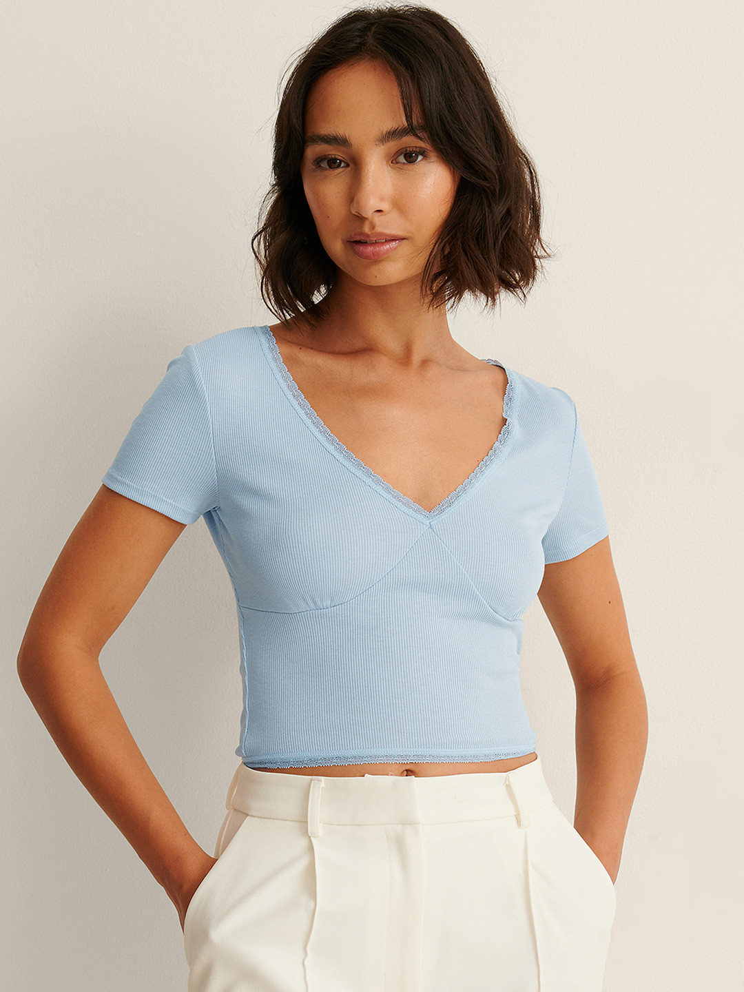 

NA-KD Blue Ribbed Crop Top