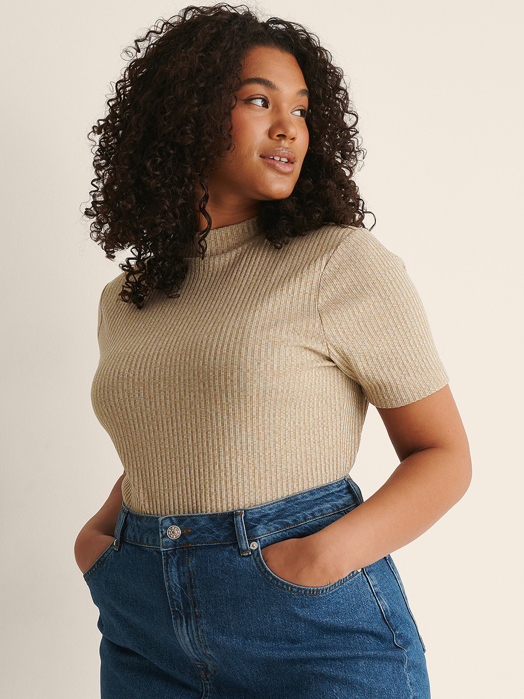 

NA-KD Women Beige Self-Striped Top