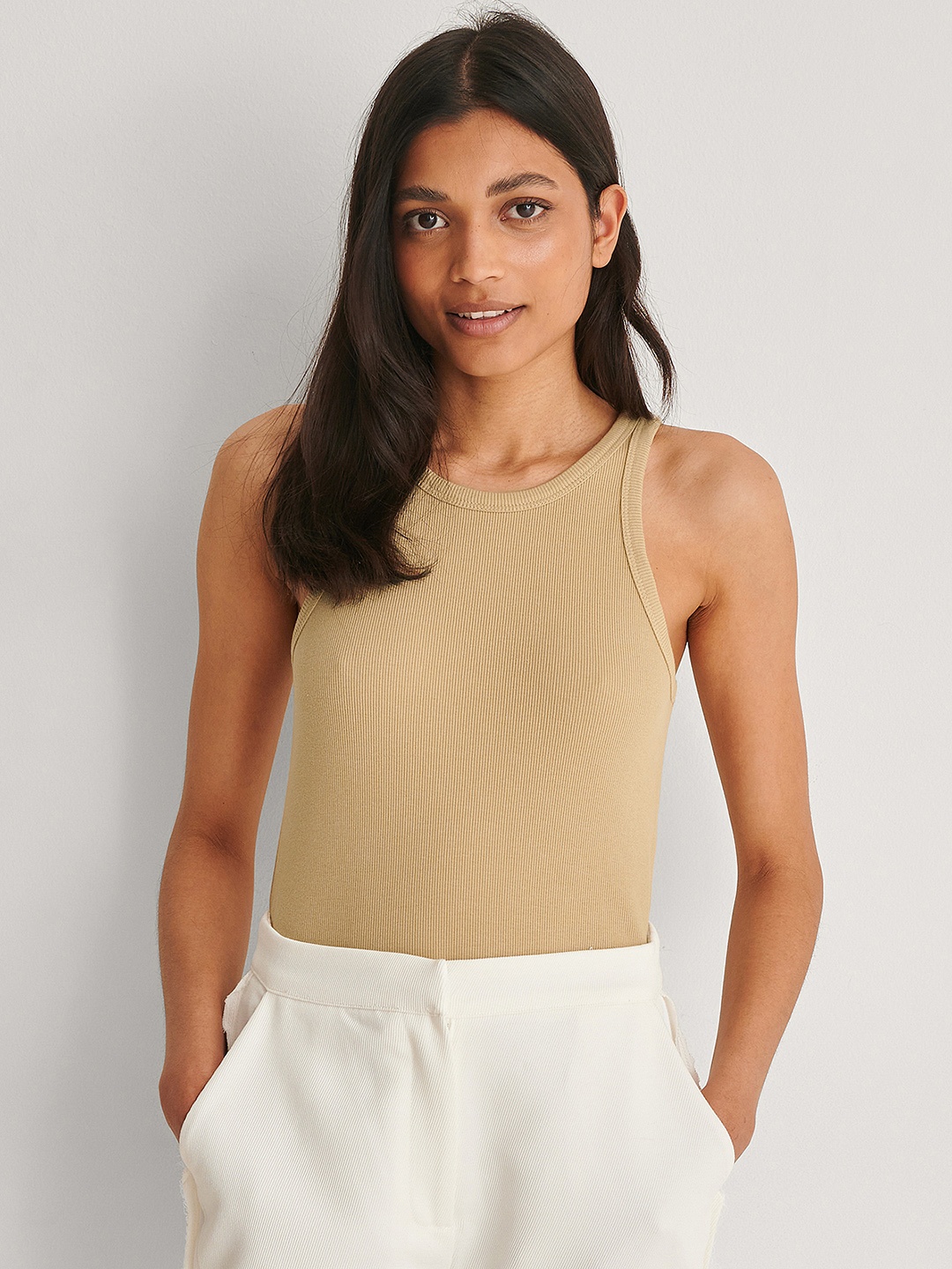 

NA-KD Women Beige Solid Knitted Top