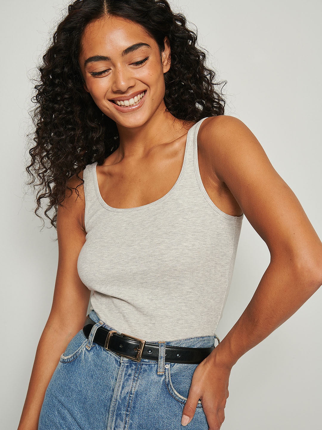 

NA-KD Grey Melange Solid Tank Top