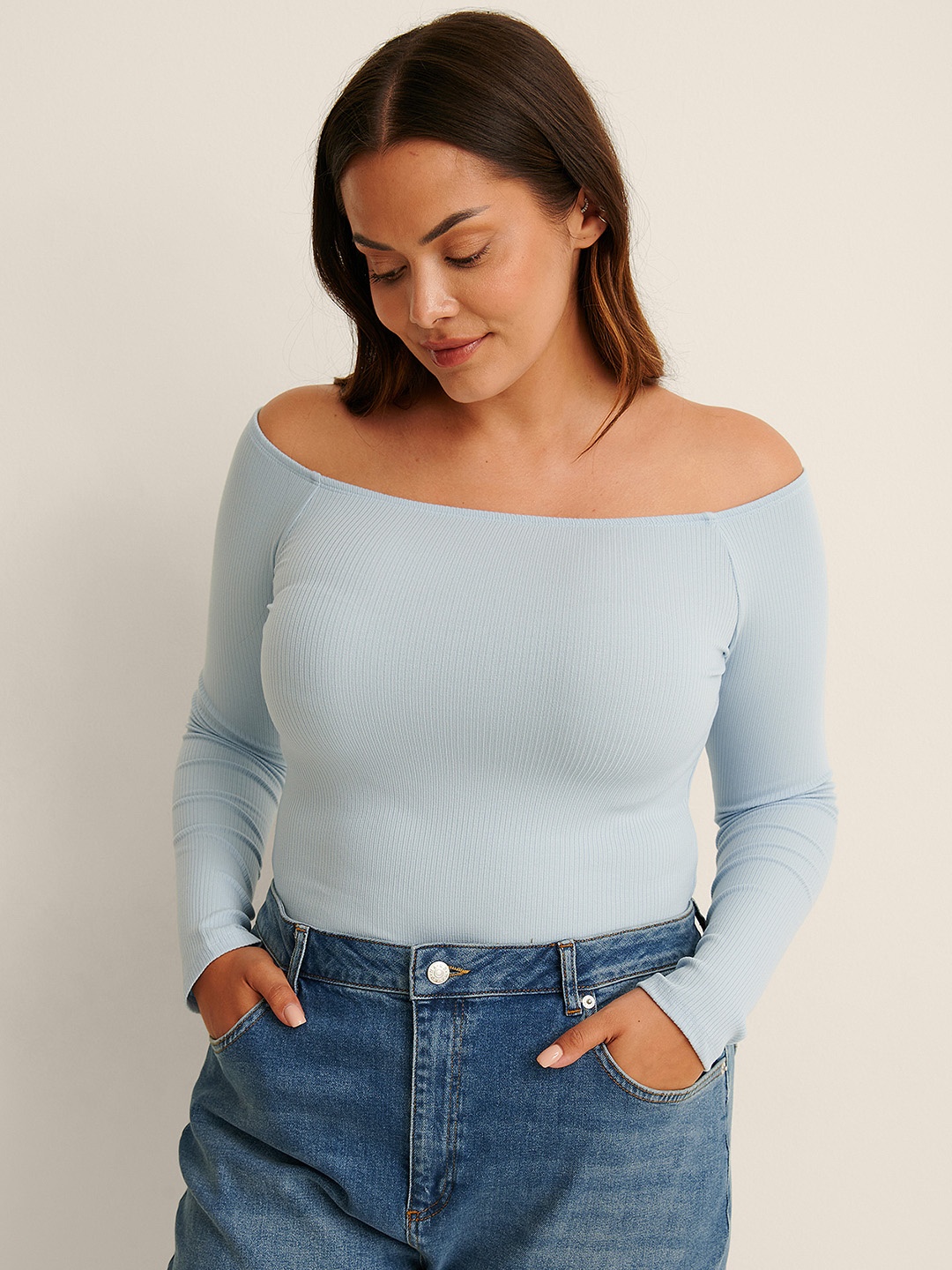 

NA-KD Blue Off-Shoulder Bardot Top