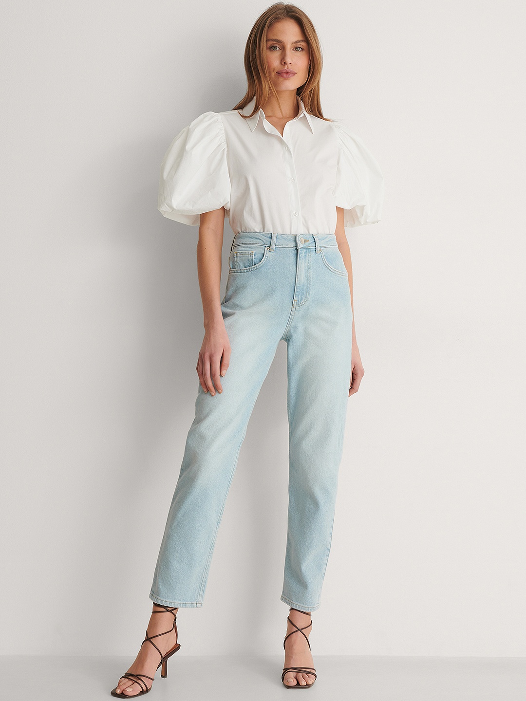 

NA-KD Women Off-White Solid Pure Cotton Blouson Top