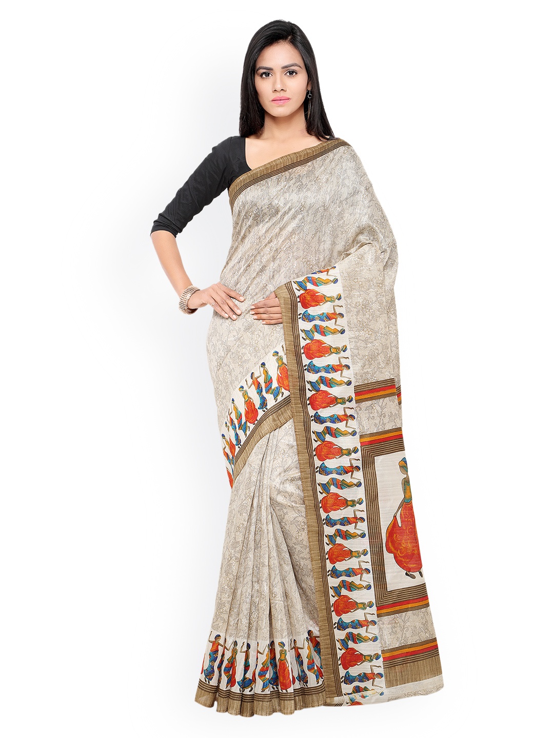 

Saree mall Beige Art Silk Printed Saree