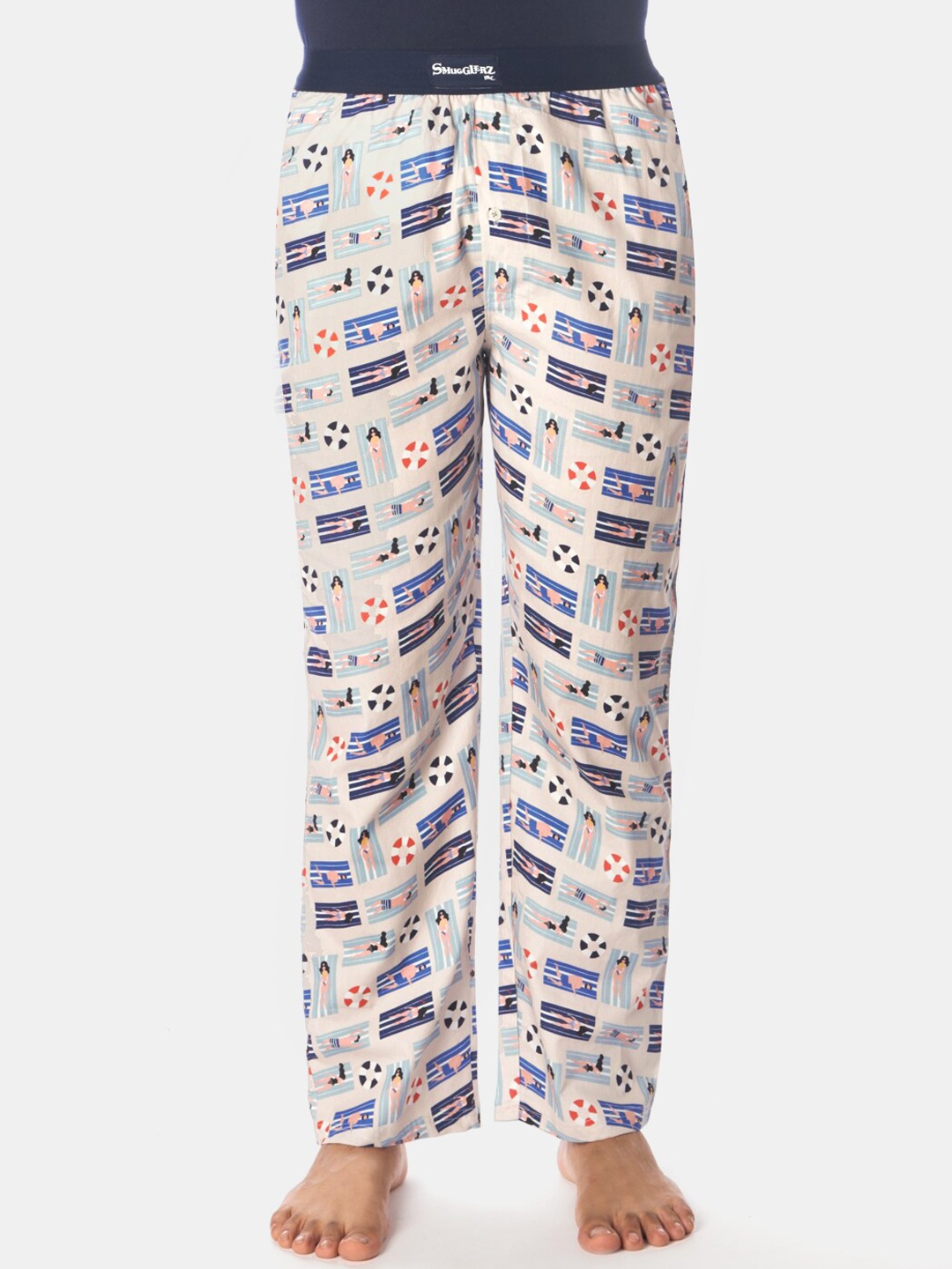 

SMUGGLERZ INC. Men Beige Printed Cotton Lounge Pants