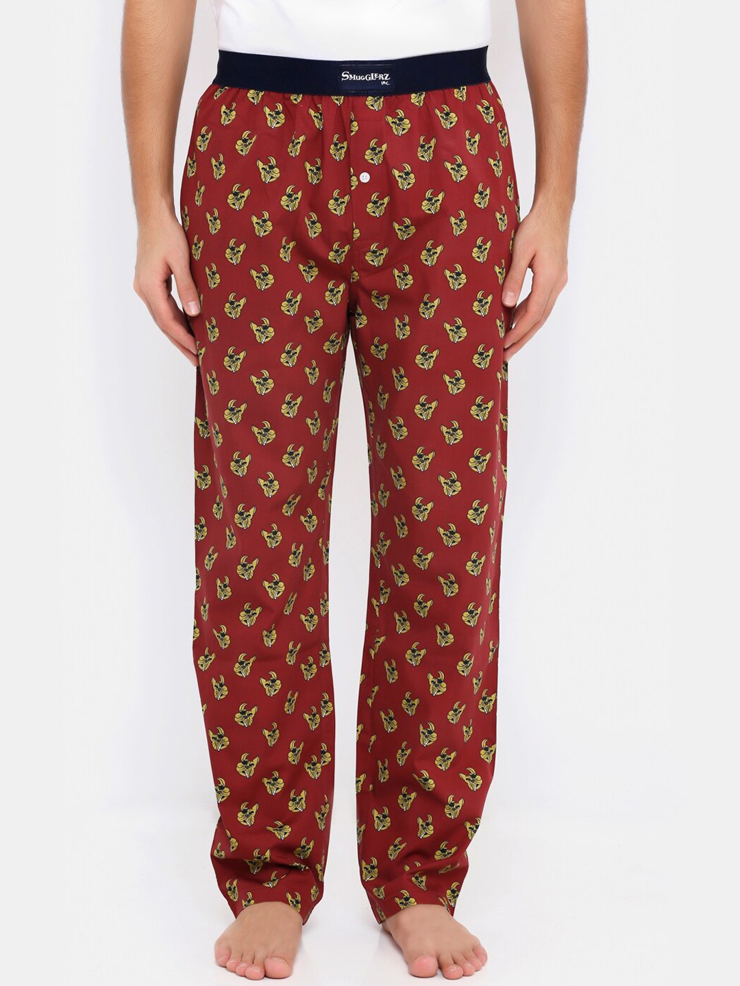 

SMUGGLERZ INC. Men Maroon Printed Cotton Lounge Pants