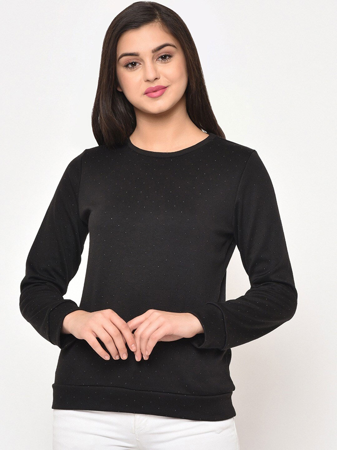 

Rigo Women Black Embellished Sweatshirt