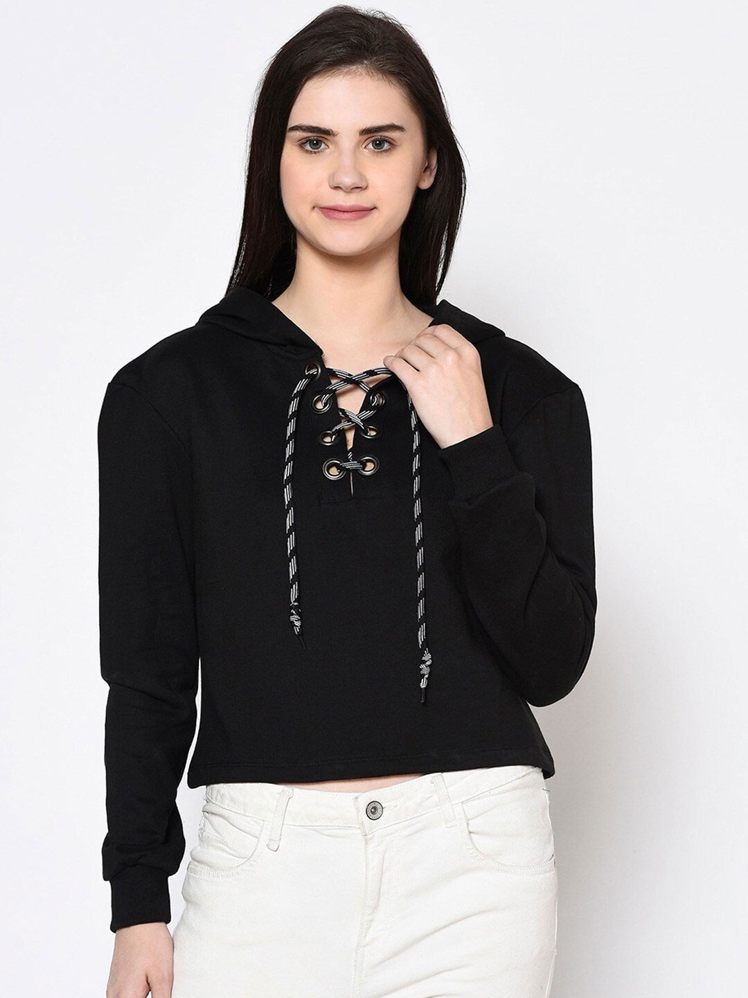 

Rigo Women Hooded Crop Sweatshirt, Black