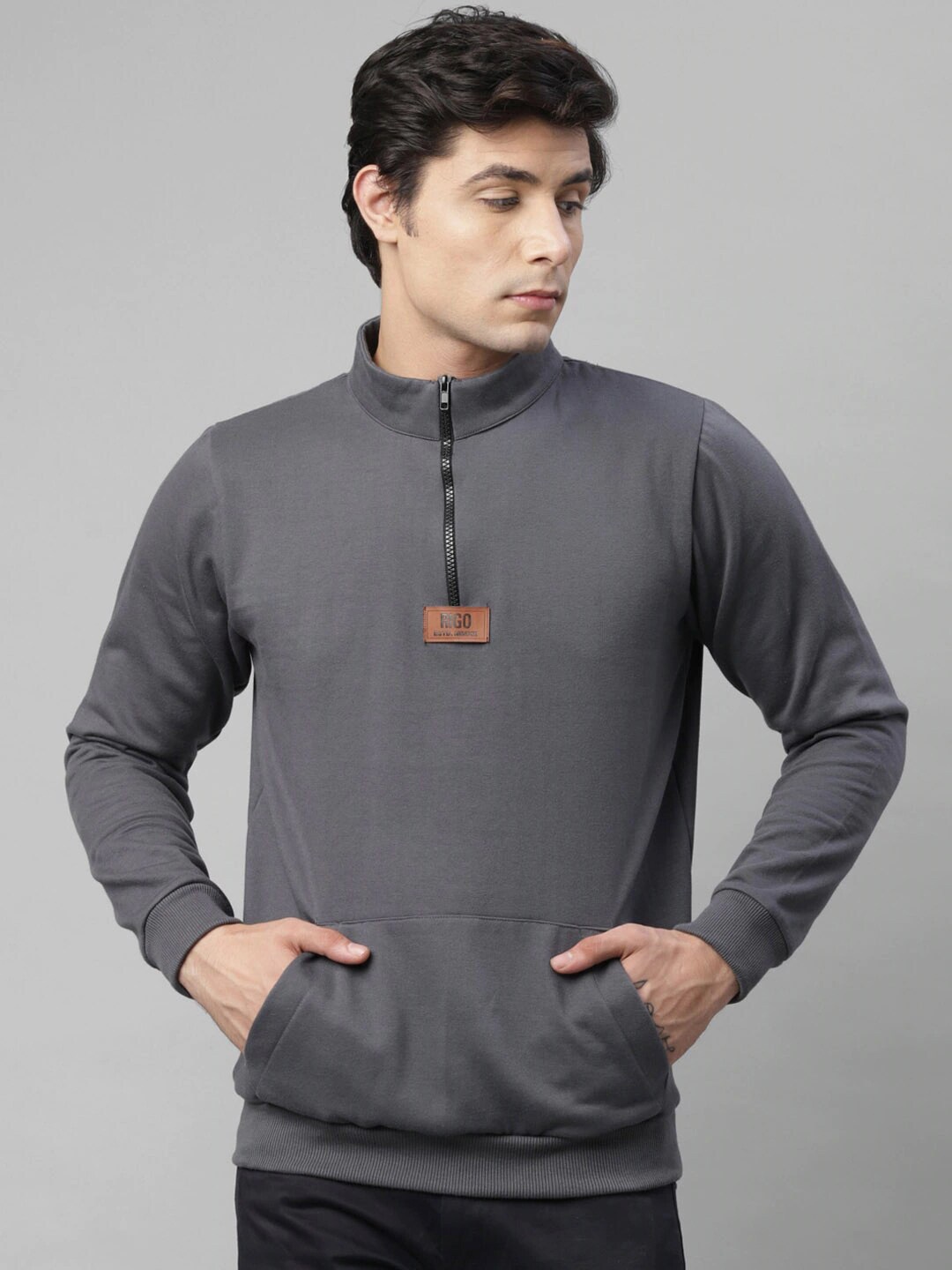 

Rigo Solid Pullover Casual Sweatshirt, Charcoal