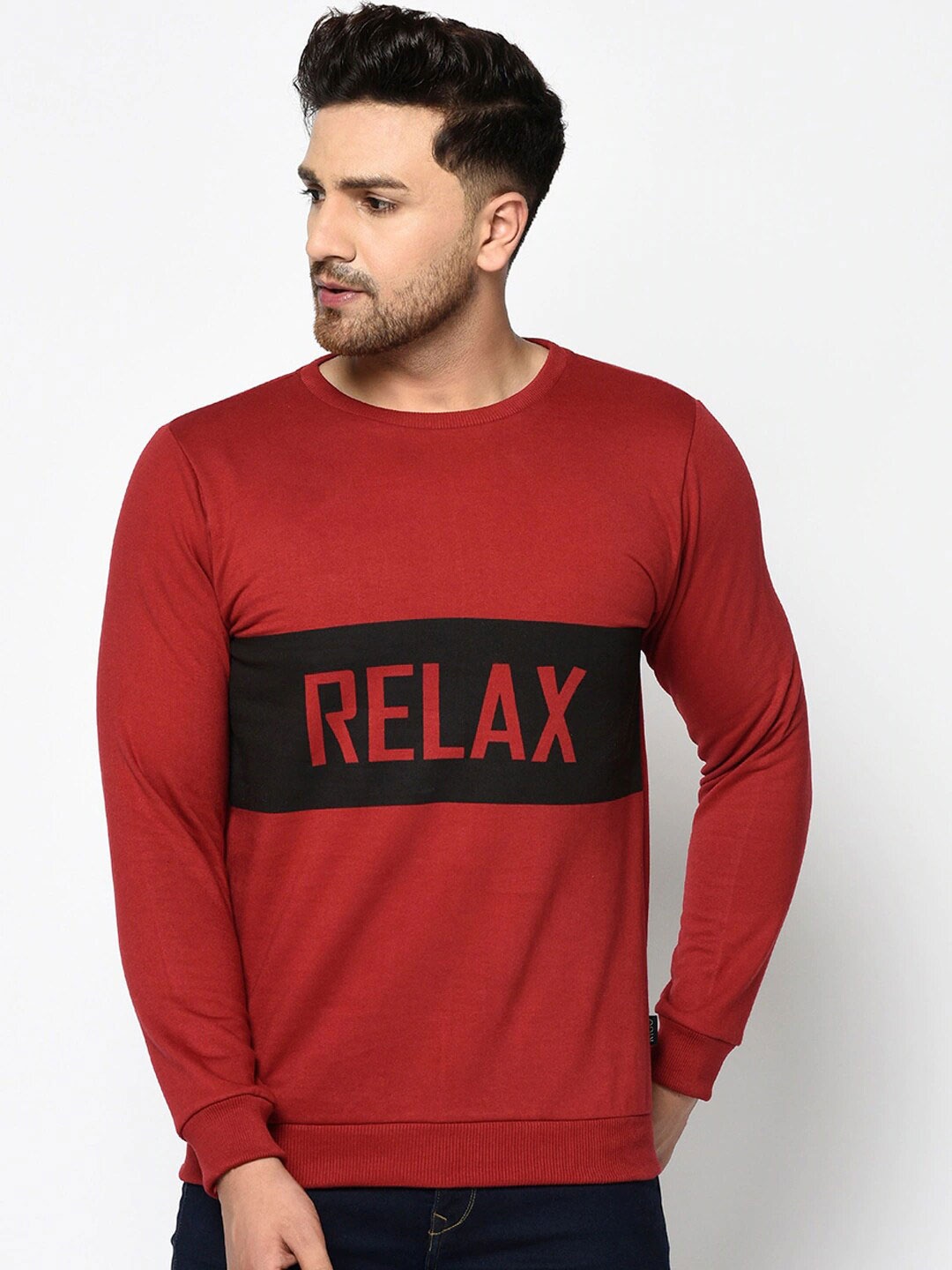 

Rigo Men Printed Fleece Pullover Casual Sweatshirt, Maroon