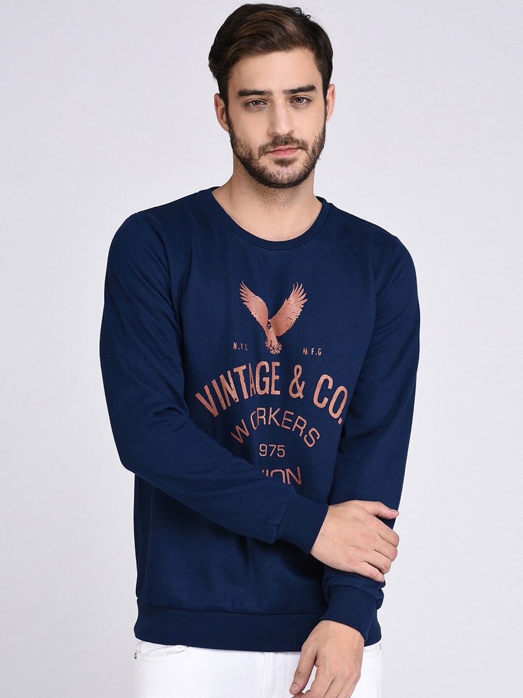 

Rigo Men Printed Fleece Pullover Casual Sweatshirt, Navy blue