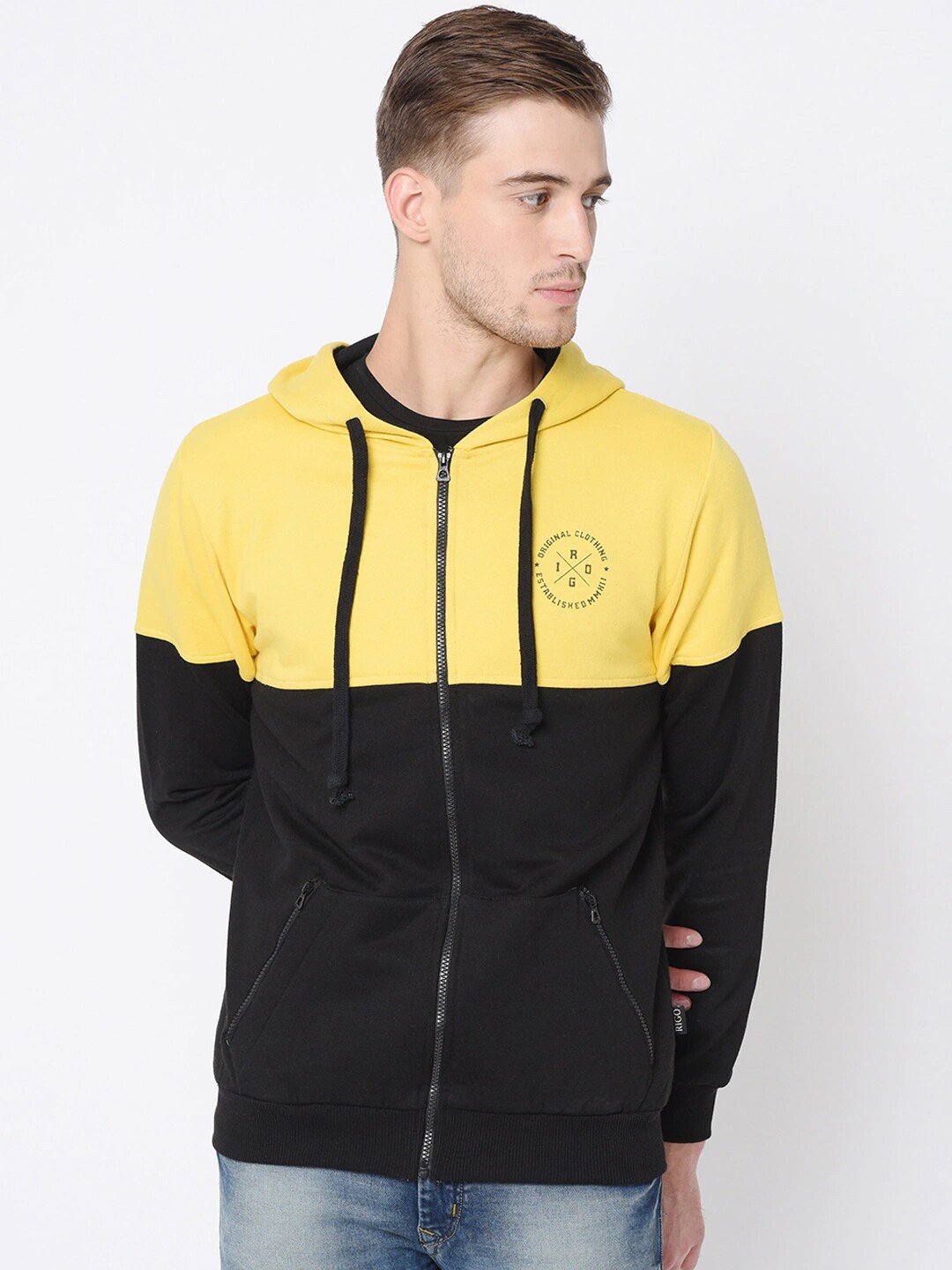 

Rigo Men Black Colourblocked Hooded Sweatshirt