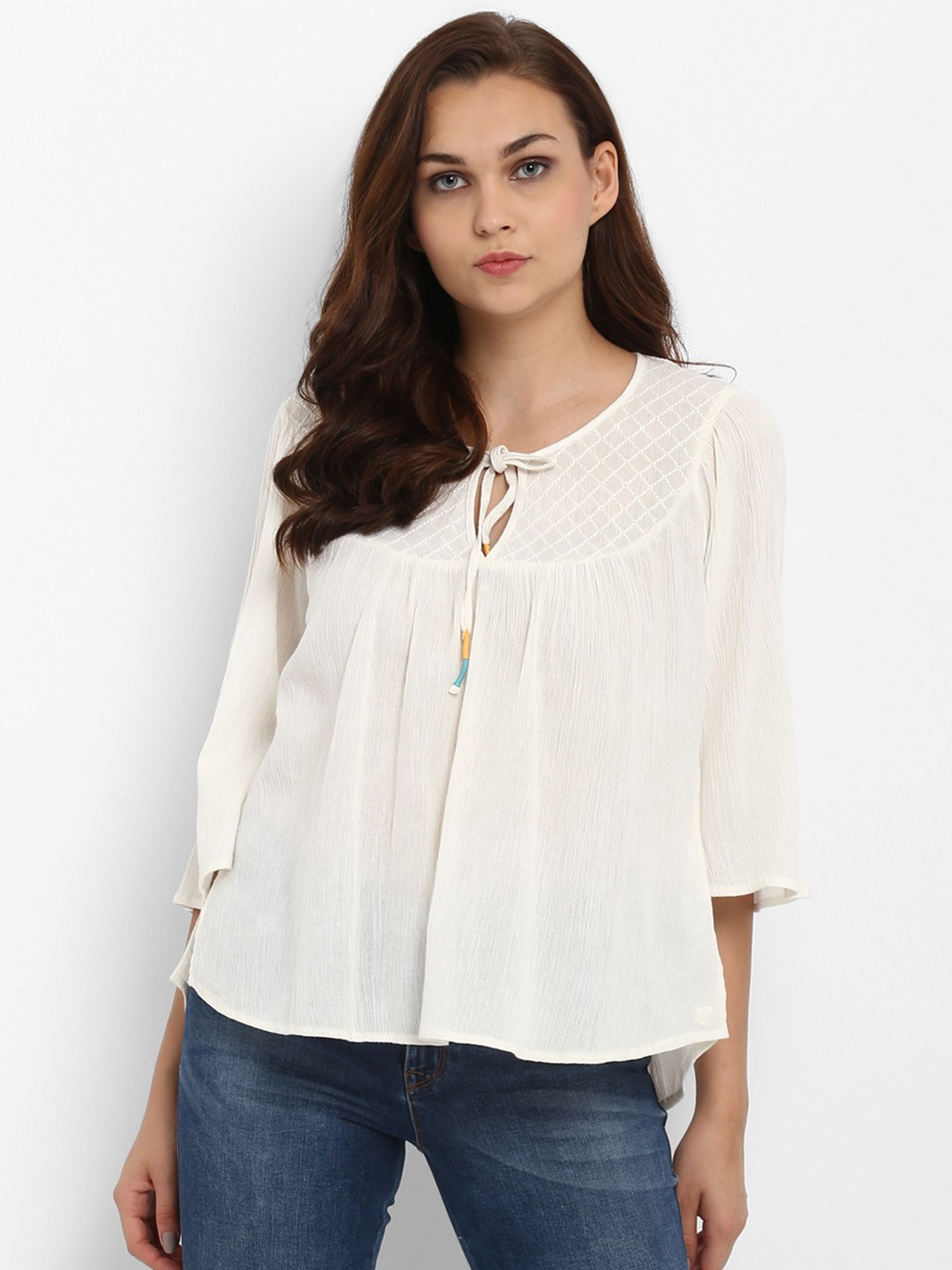 

Athah Off White Tie-Up Neck Top