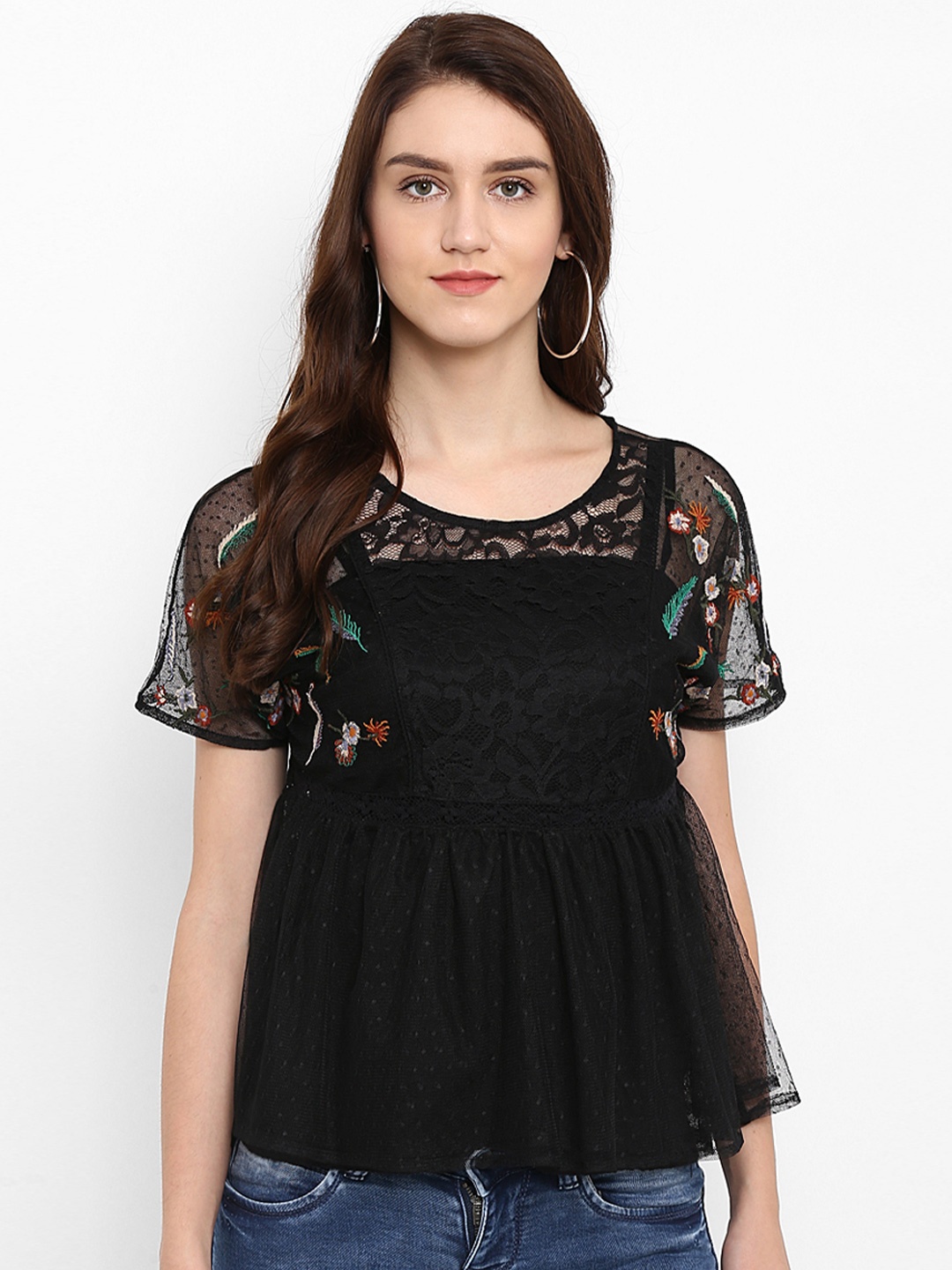 

Athah Women Black Embroidered Empire Top