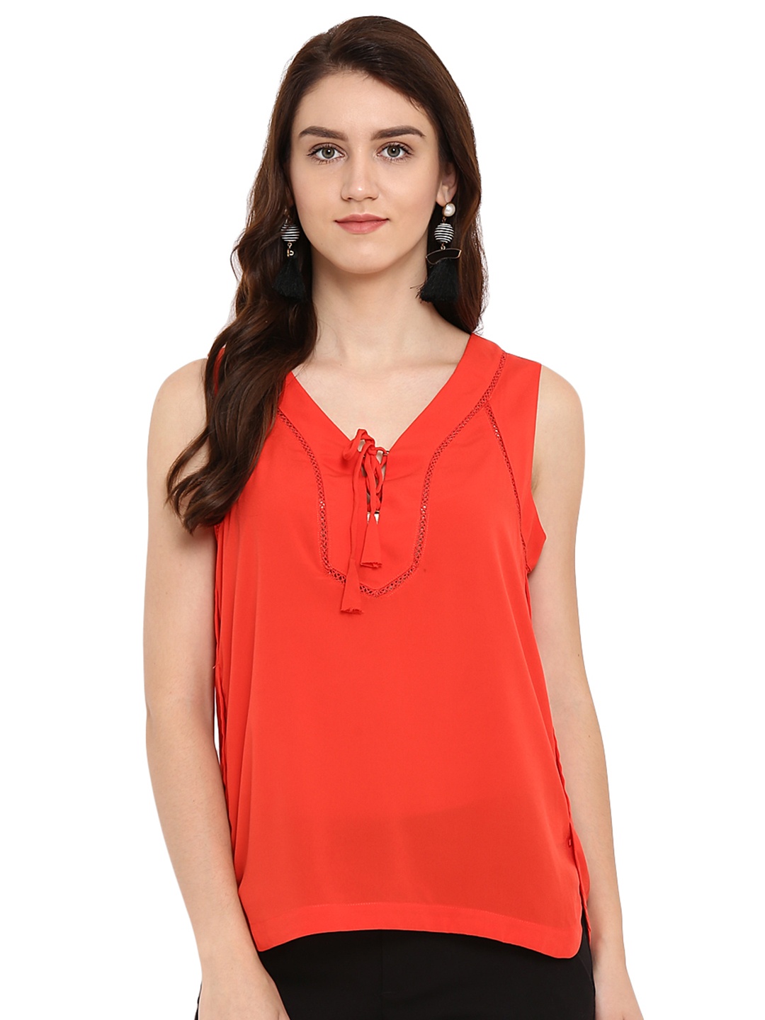 

Athah Red Tie Up Lace Top
