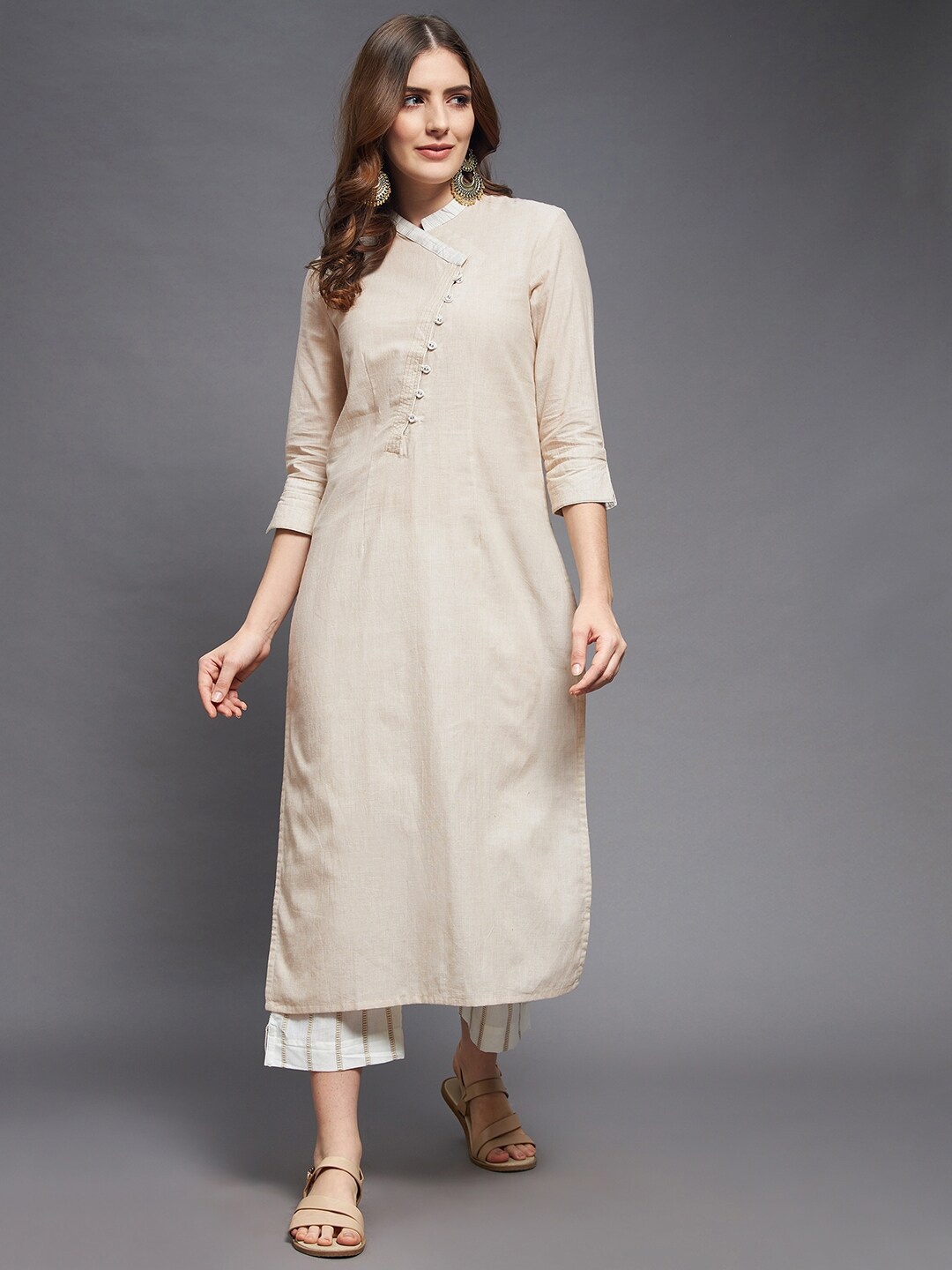 

Indian Dobby Women Beige Dobby Kurta