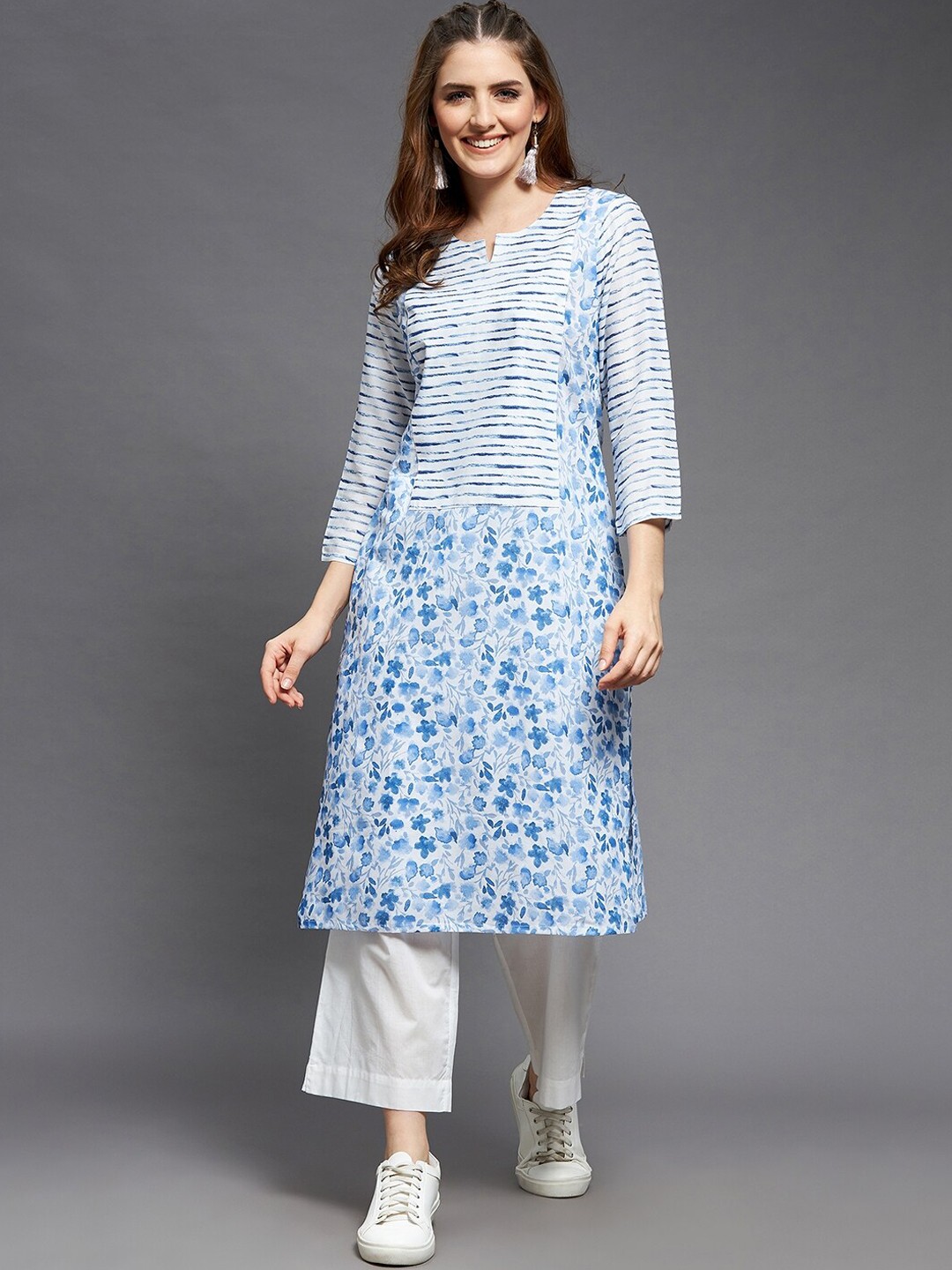 

Indian Dobby Women White Floral Printed Kurta