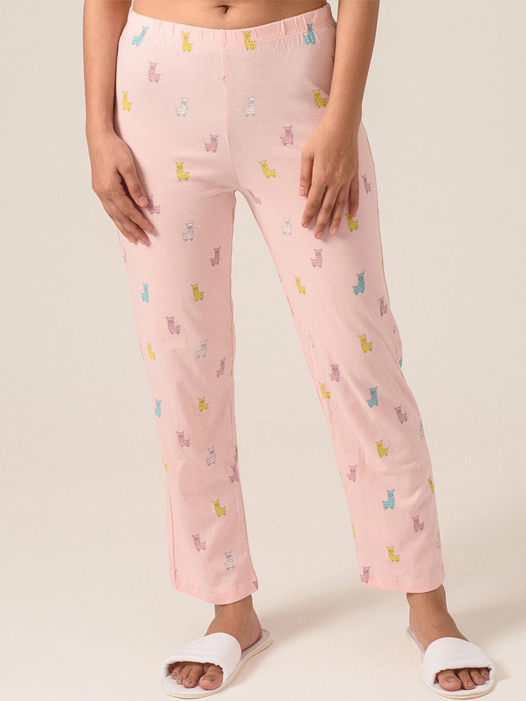 

Soxytoes Women Pink Llama Printed Pure Cotton Lounge Pants