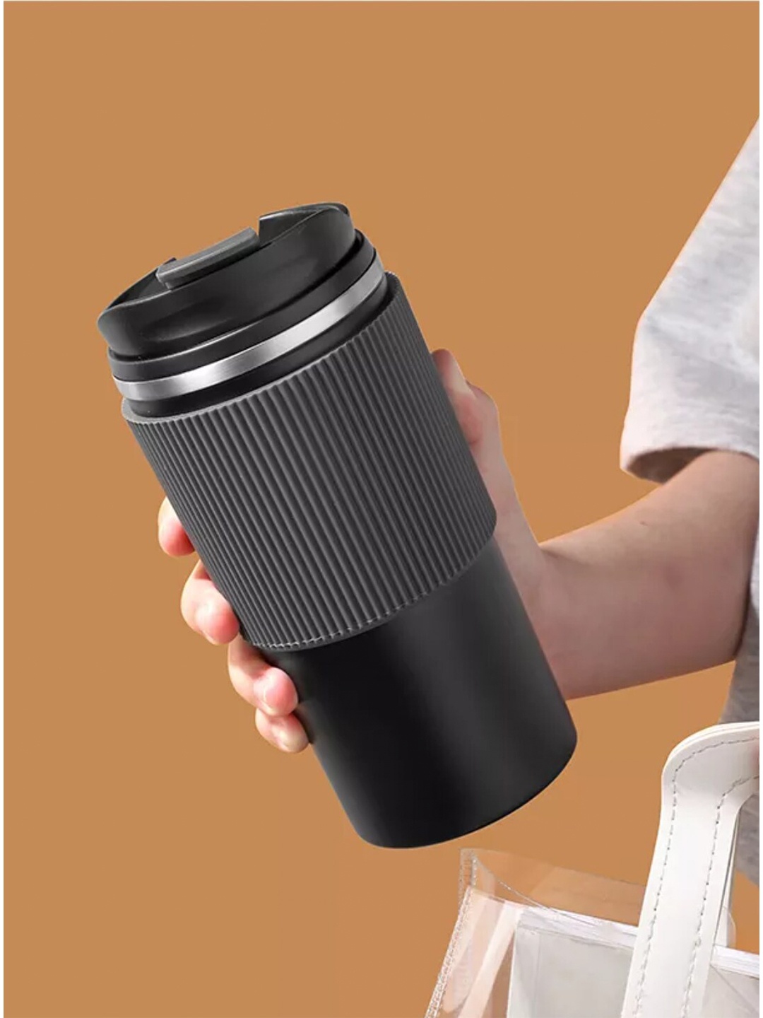 

INCRIZMA Black Stainless Steel Vacuum Insulated Travel Mug With Silicone Grip 450 ML