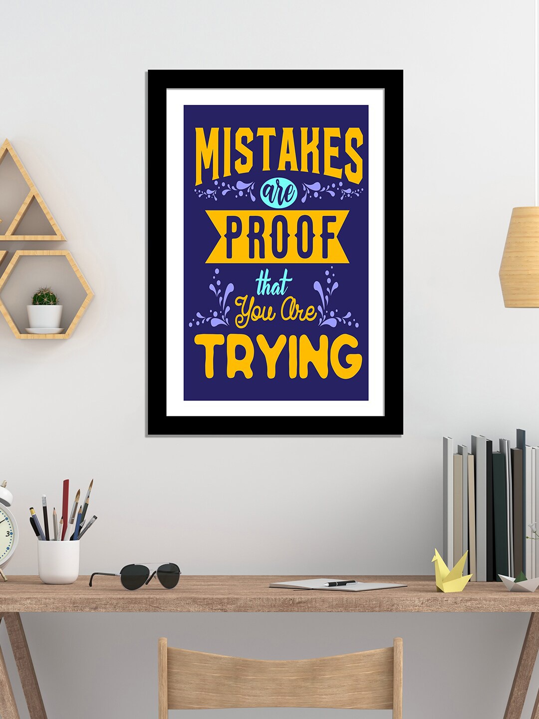 

WENS Black & Blue Laminated Inspirational Quotes Printed Framed Wall Art