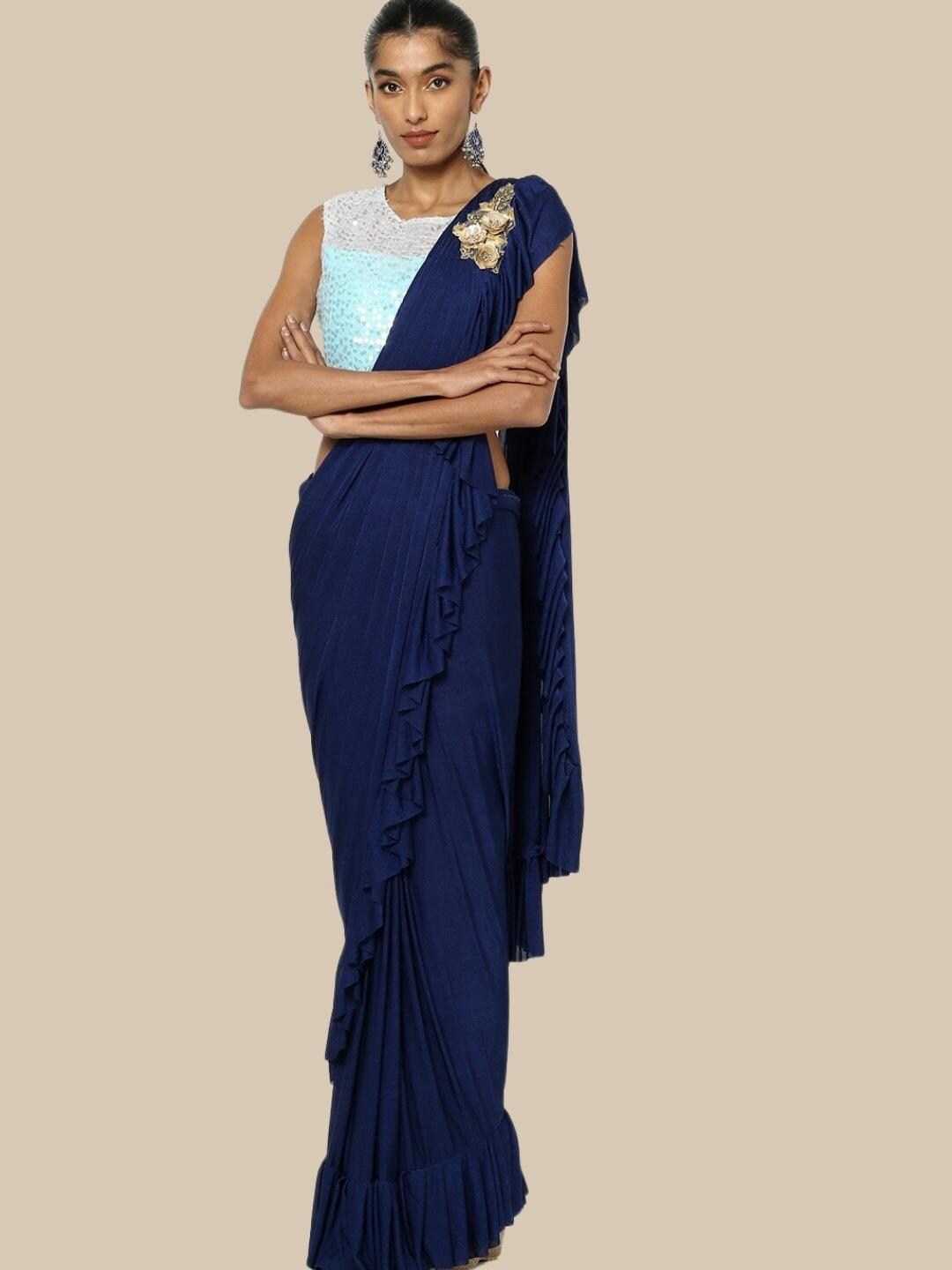 

Chhabra 555 Blue Sequinned Ready to Wear Saree