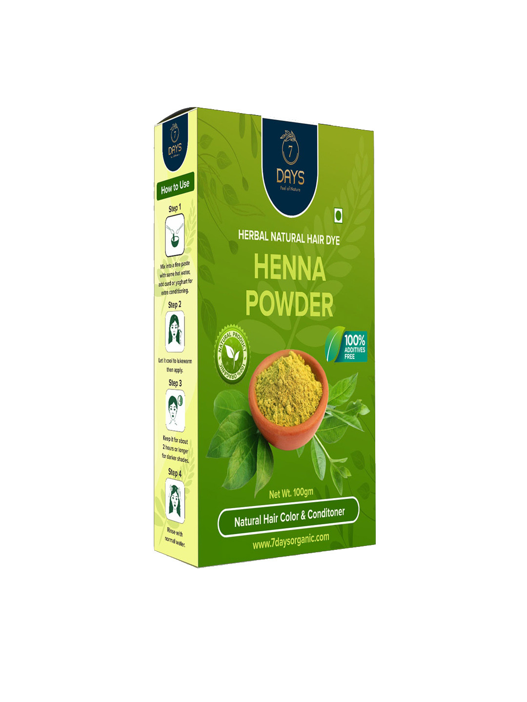 

7 DAYS Herbal Henna Powder for Natural Hair Colour & Conditioner - 100 g, Green