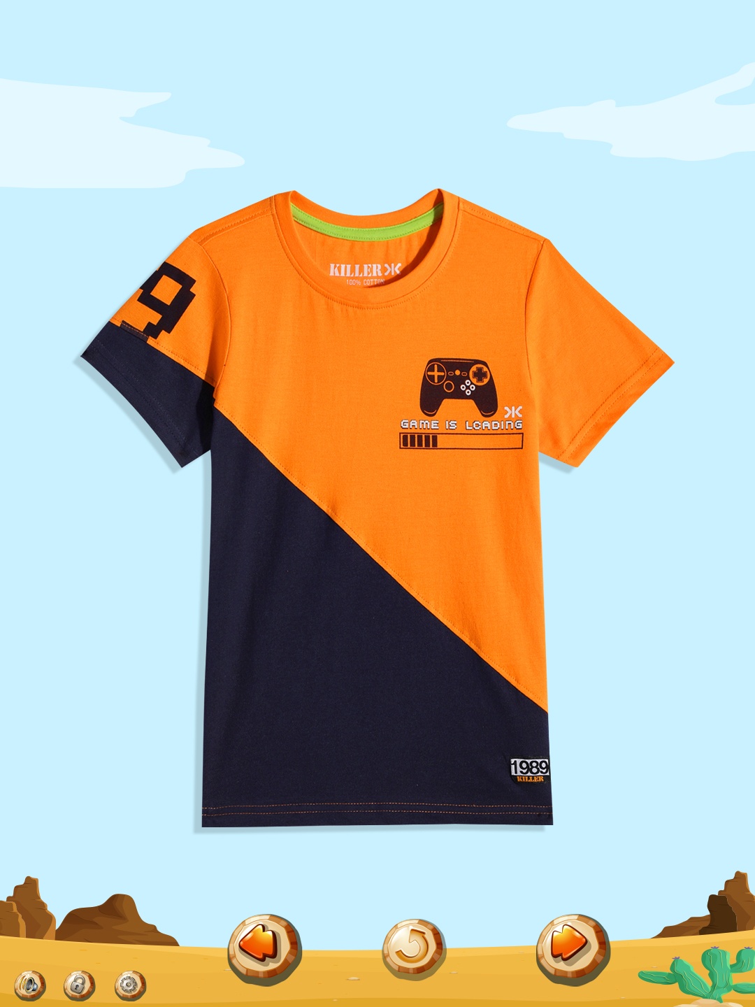 

Killer Boys Orange & Navy Blue Colourblocked Pure Cotton T-shirt