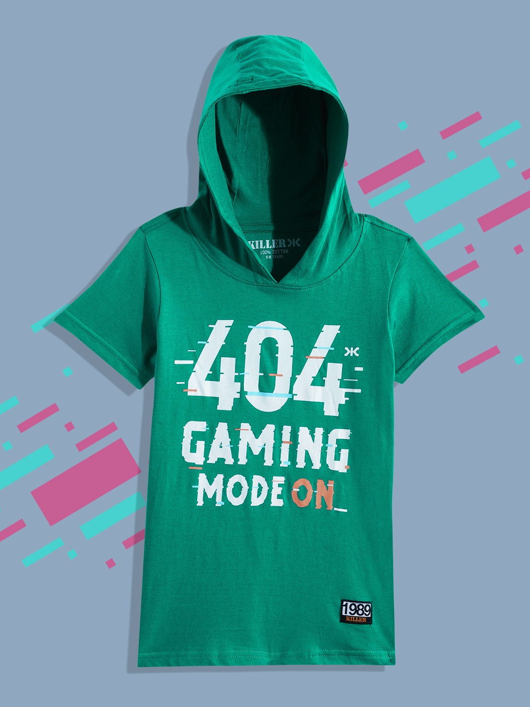 

Killer Boys Green Typography Printed Pure Cotton Hooded T-shirt