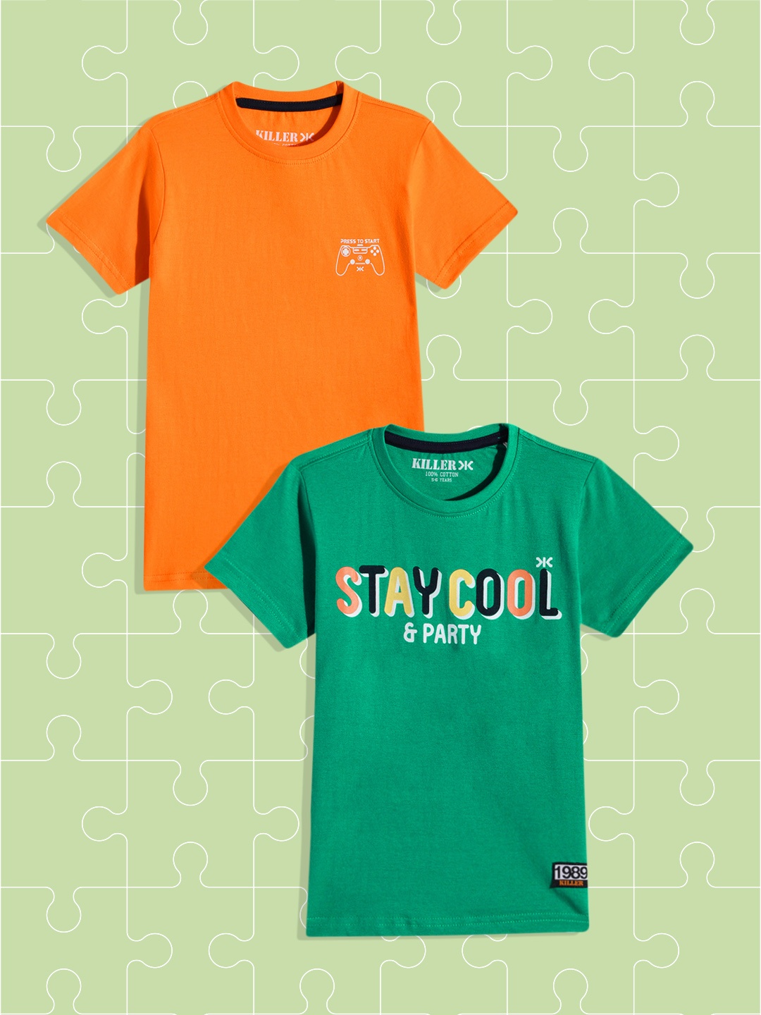 

Killer Boys Set of 2 Pure Cotton T-shirts, Orange