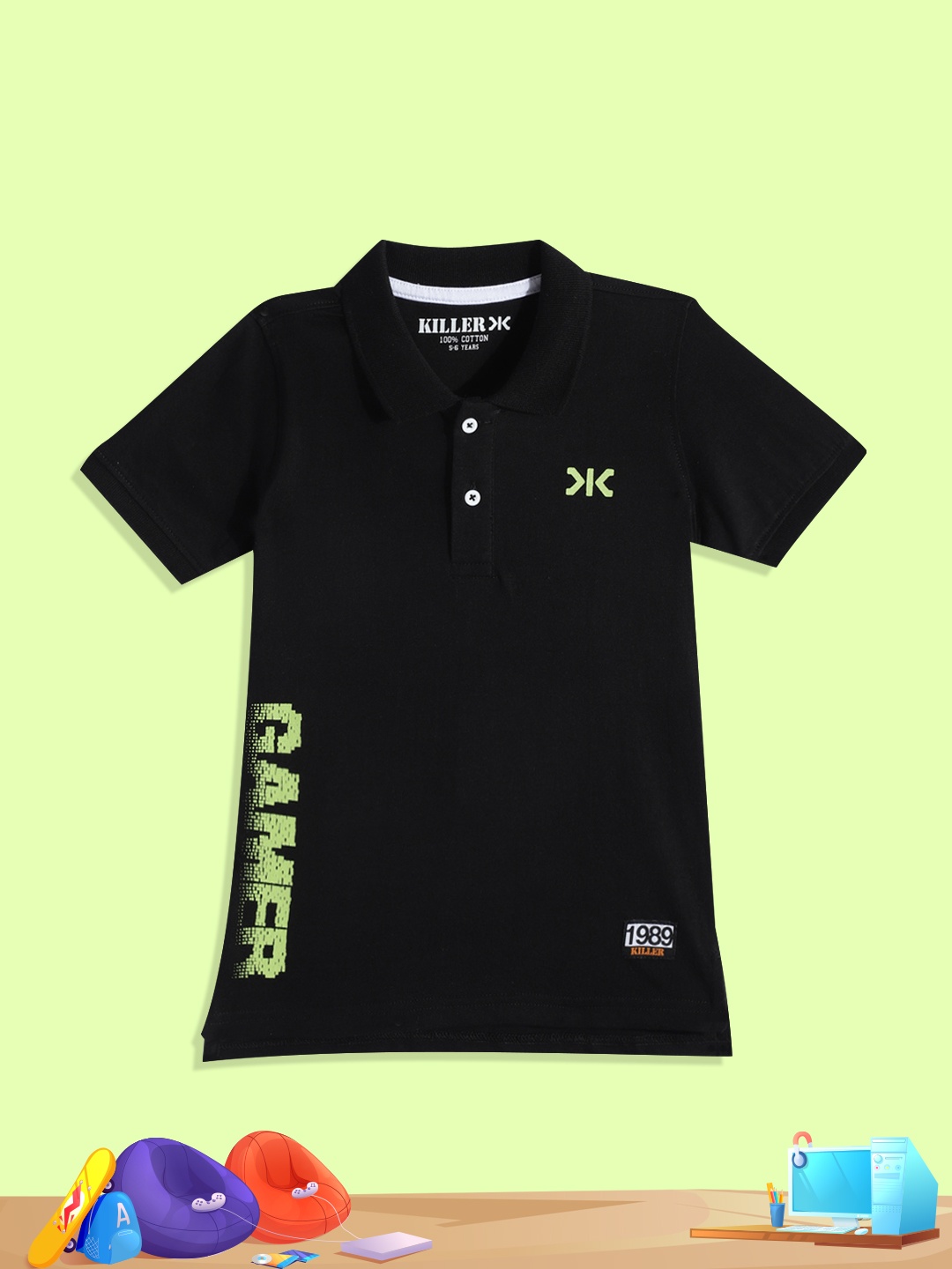 

Killer Boys Black Polo Collar Pure Cotton T-shirt
