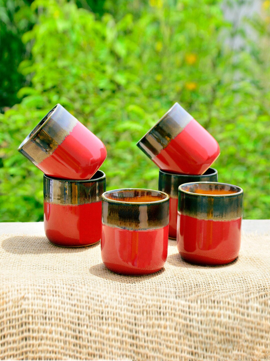 

StyleMyWay Studio Pottery Pink & Brown Set Of 6 Ceramic Glossy Kulladhs 225 ML