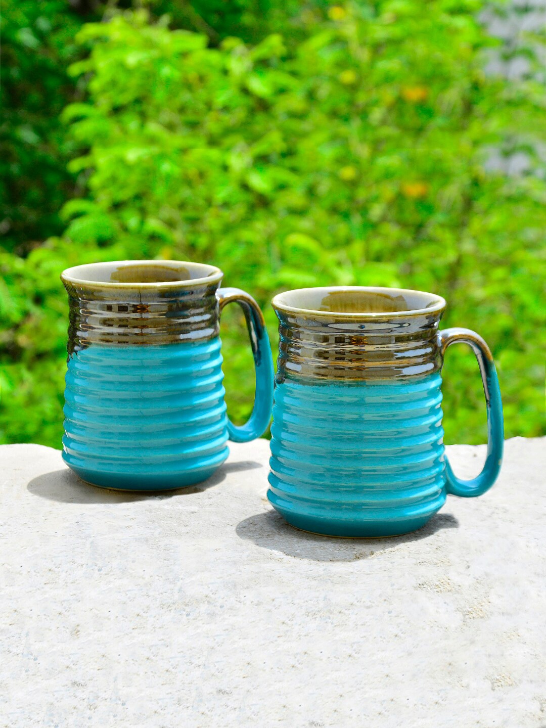 

StyleMyWay Hand Glazed Jumbo Blue & Brown Set Of 2 Ceramic Beer Mugs 700 ML