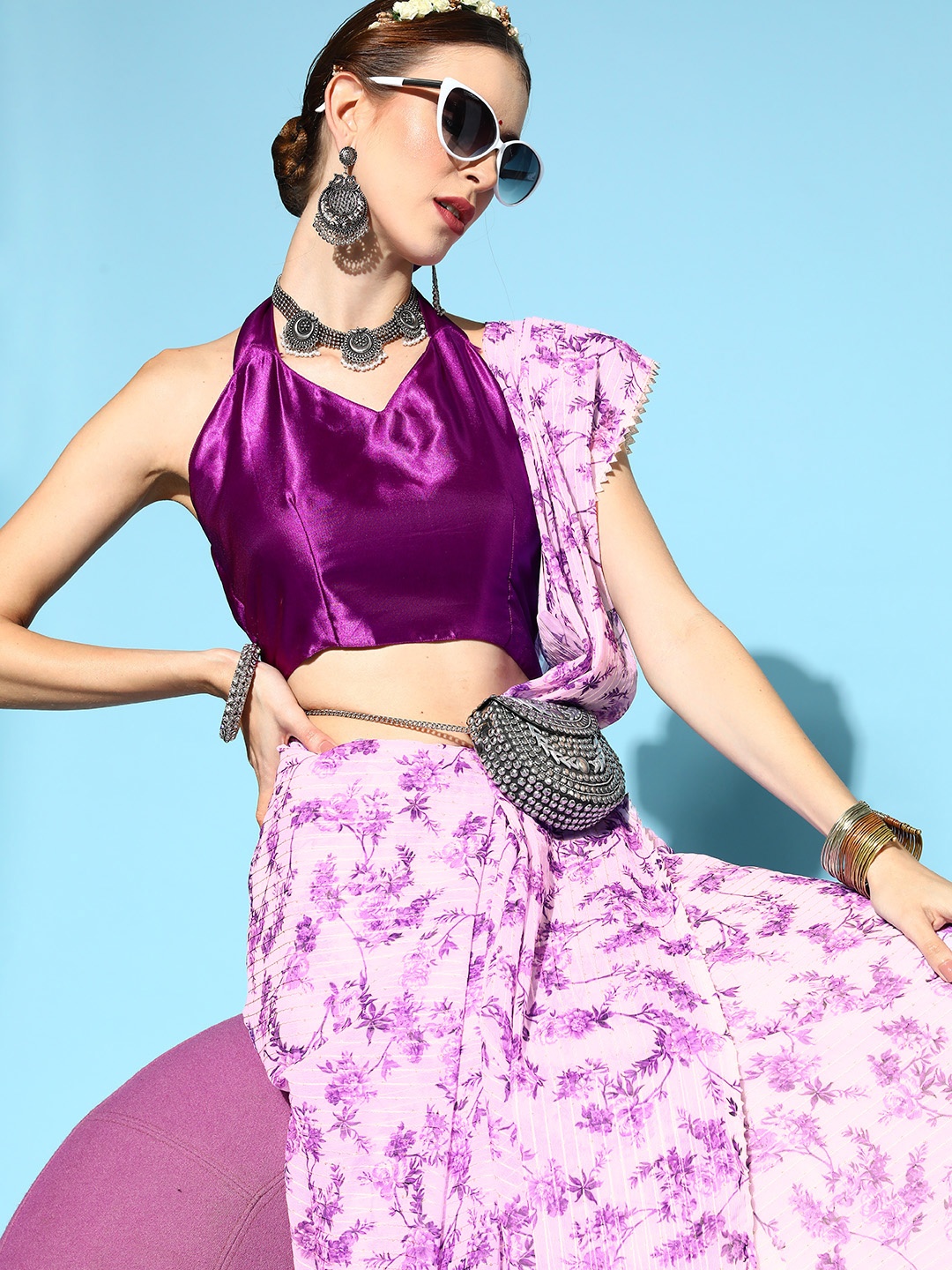 

Saree mall Floral Saree, Purple