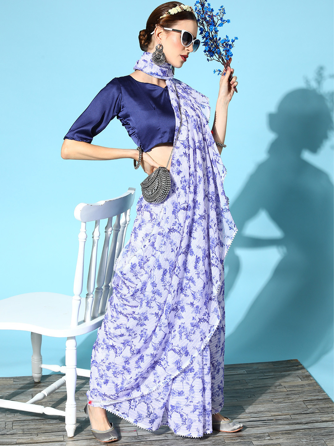

Saree mall Floral Saree, Blue