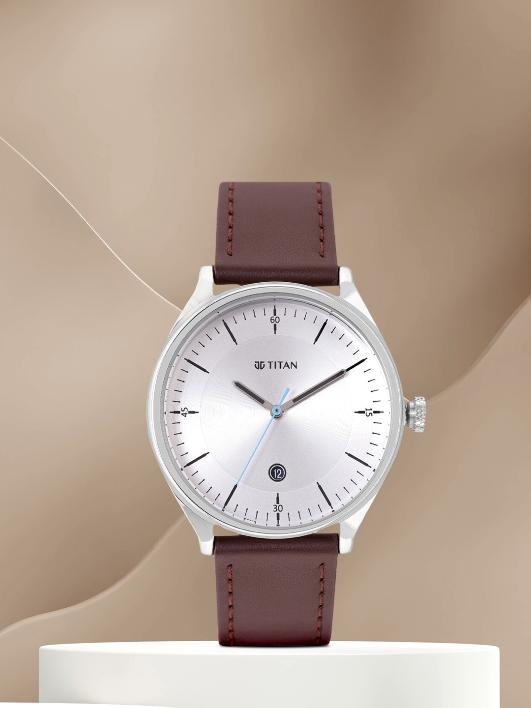 

Titan Men Patterned Dial & Leather Strap Analogue Watch NP1834SL01, Silver