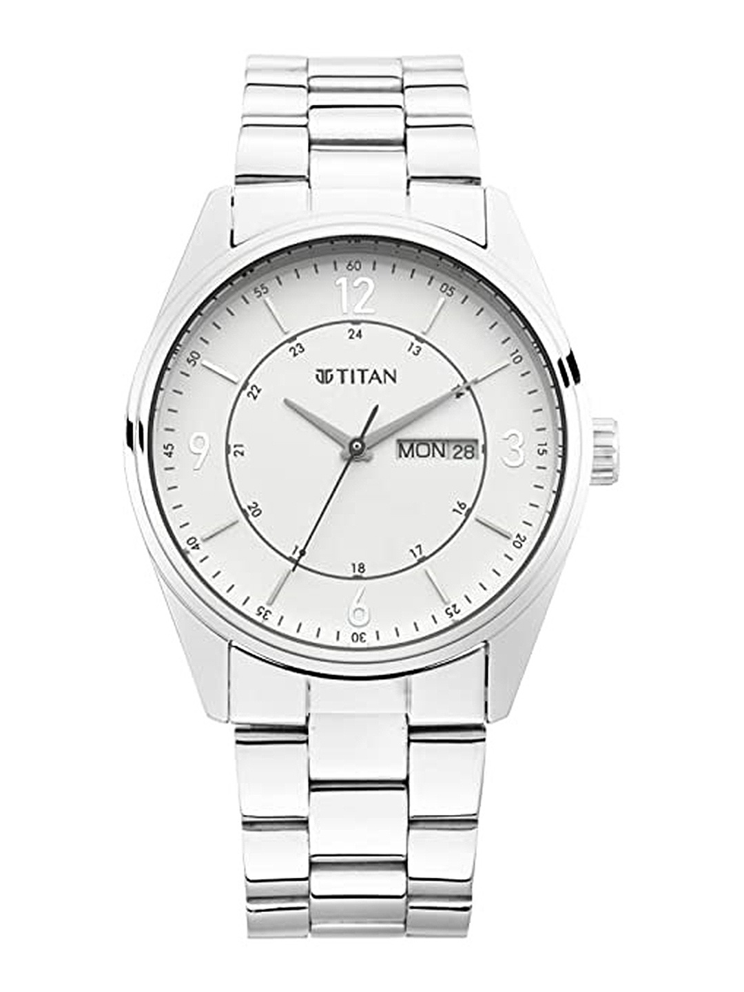 

Titan Men Silver Dial & Steel Toned Stainless Steel Straps Analogue WatchNP1864SM02