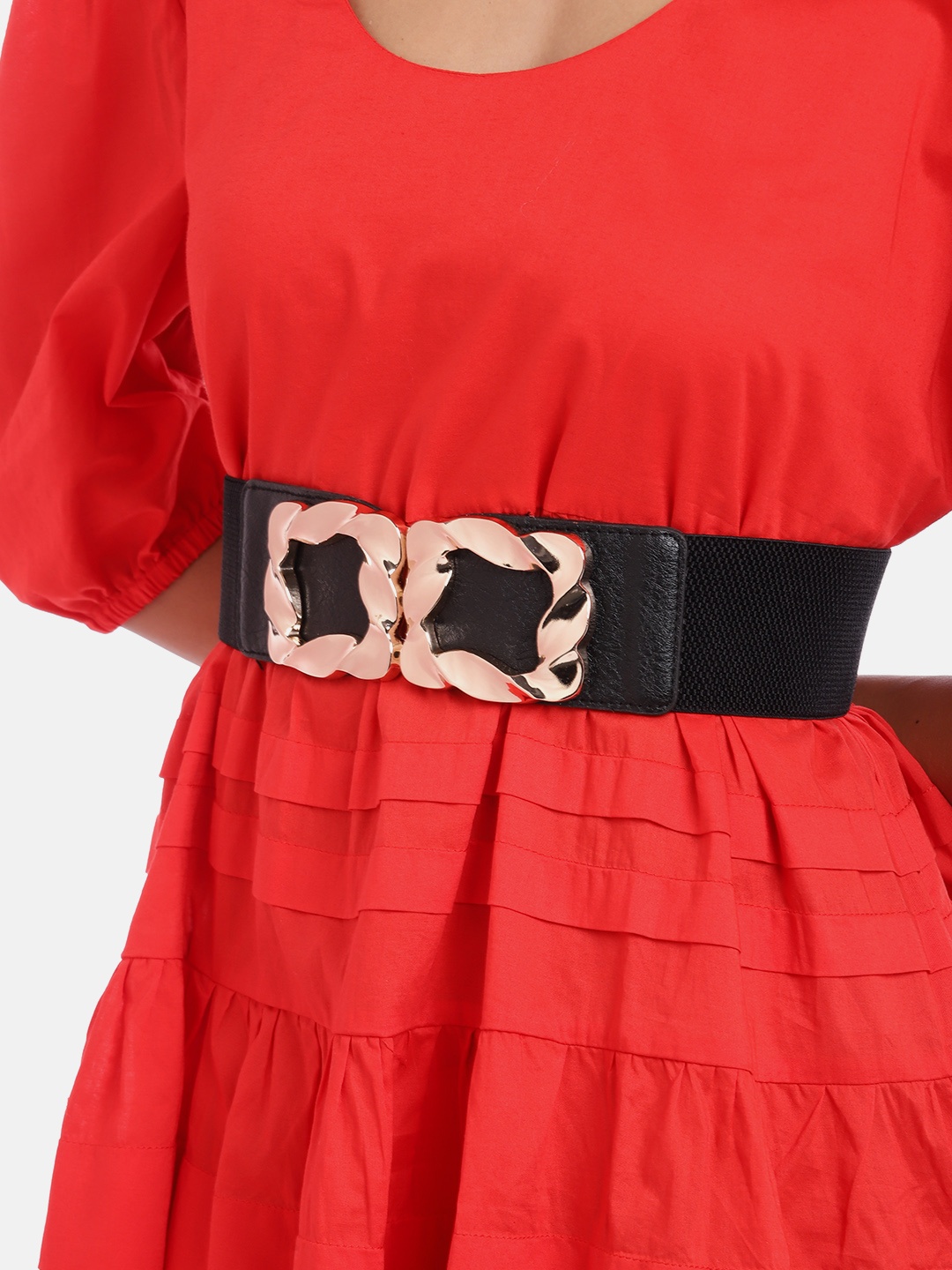 

Berrylush Women Black Square Concho Belt