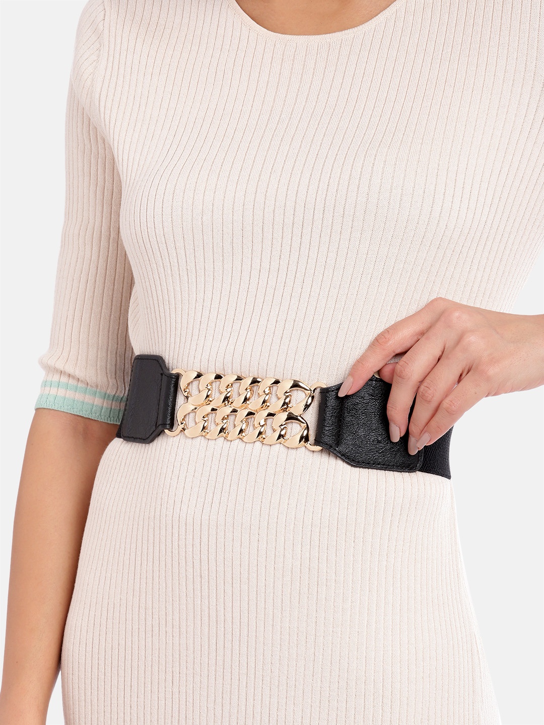 

Berrylush Women Black Two Chain Belt