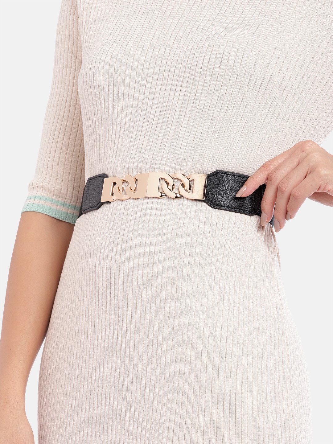 

Berrylush Women Black Chain Buckle Belt