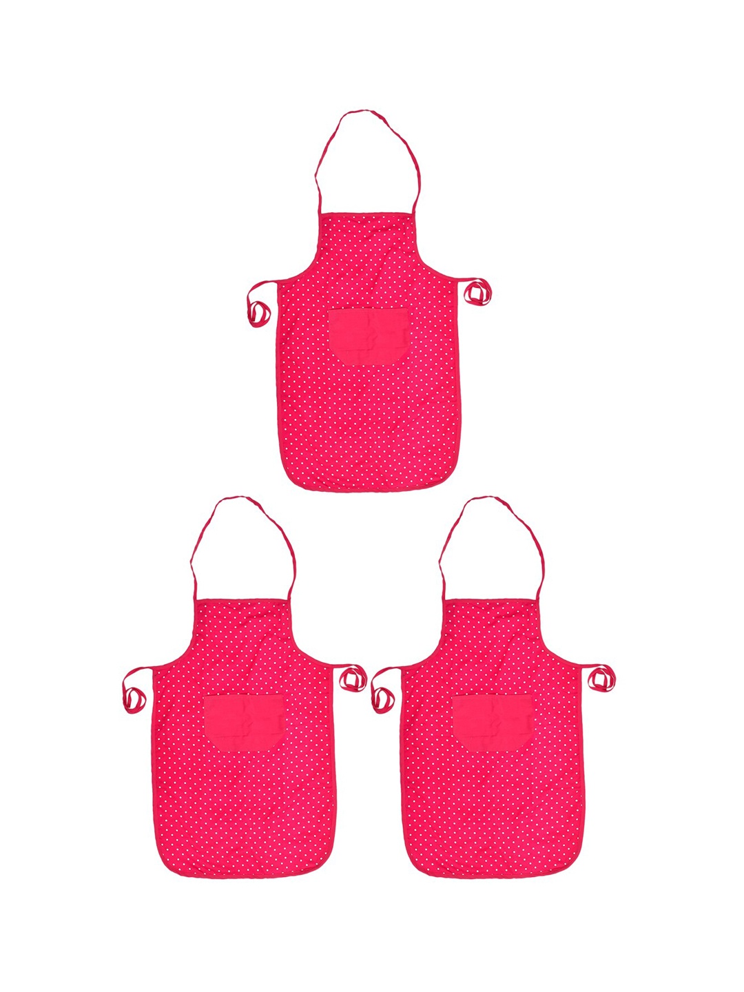 

Kuber Industries Set Of 3 Pink & White Polka Dot Printed Cotton Aprons