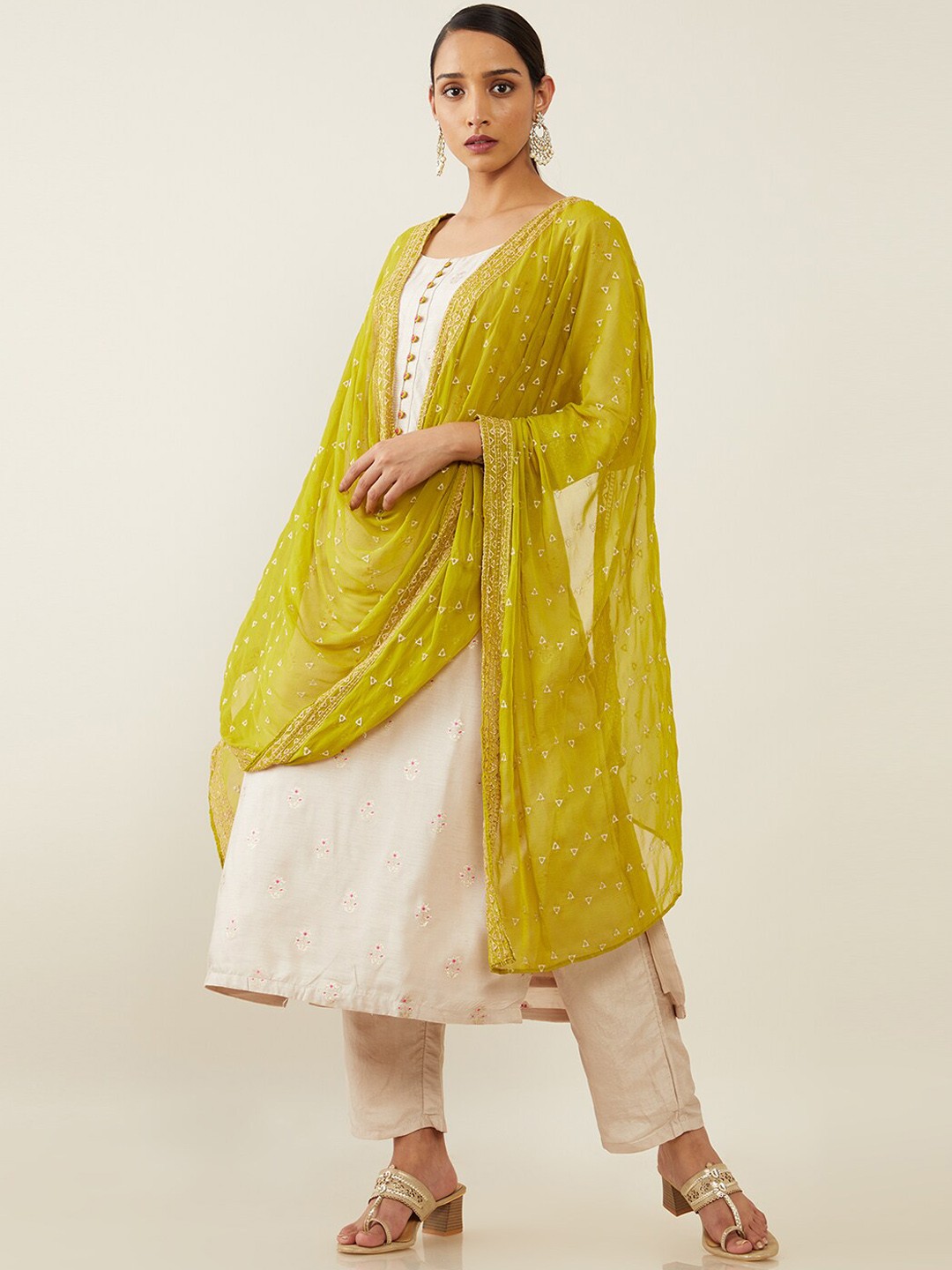 

Soch Women Beige Embroidered Kurta, Salwar with Duppatta