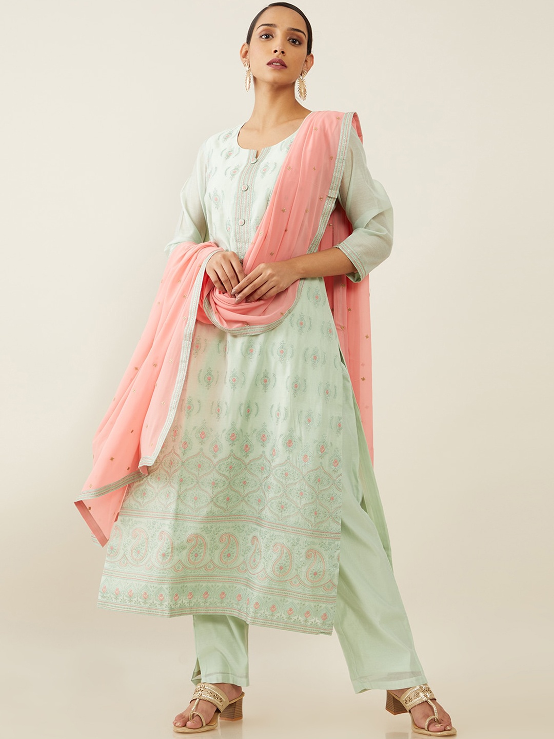 

Soch Women Green Embroidered Kurta with Trousers & With Dupatta