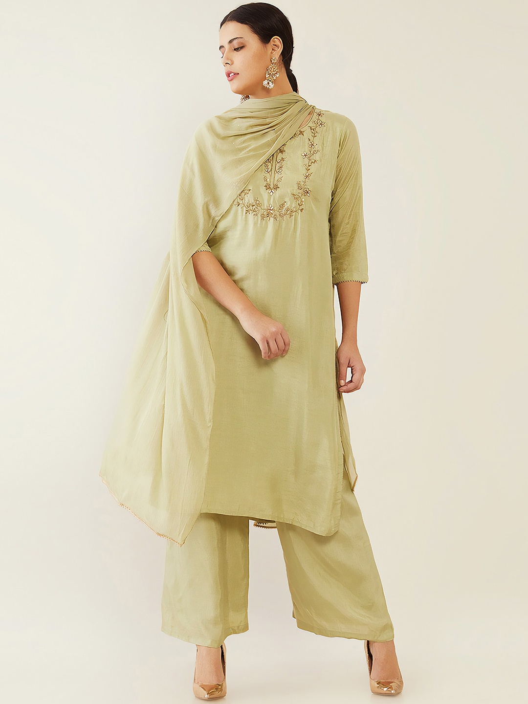 

Soch Women Green Ethnic Motifs Embellished Kurta with Palazzos & With Dupatta