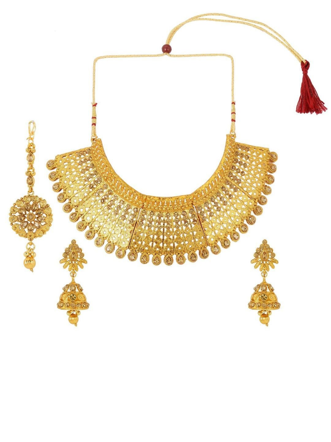 

Efulgenz Gold-Plated Kundan Studded Traditional Jewellery Set