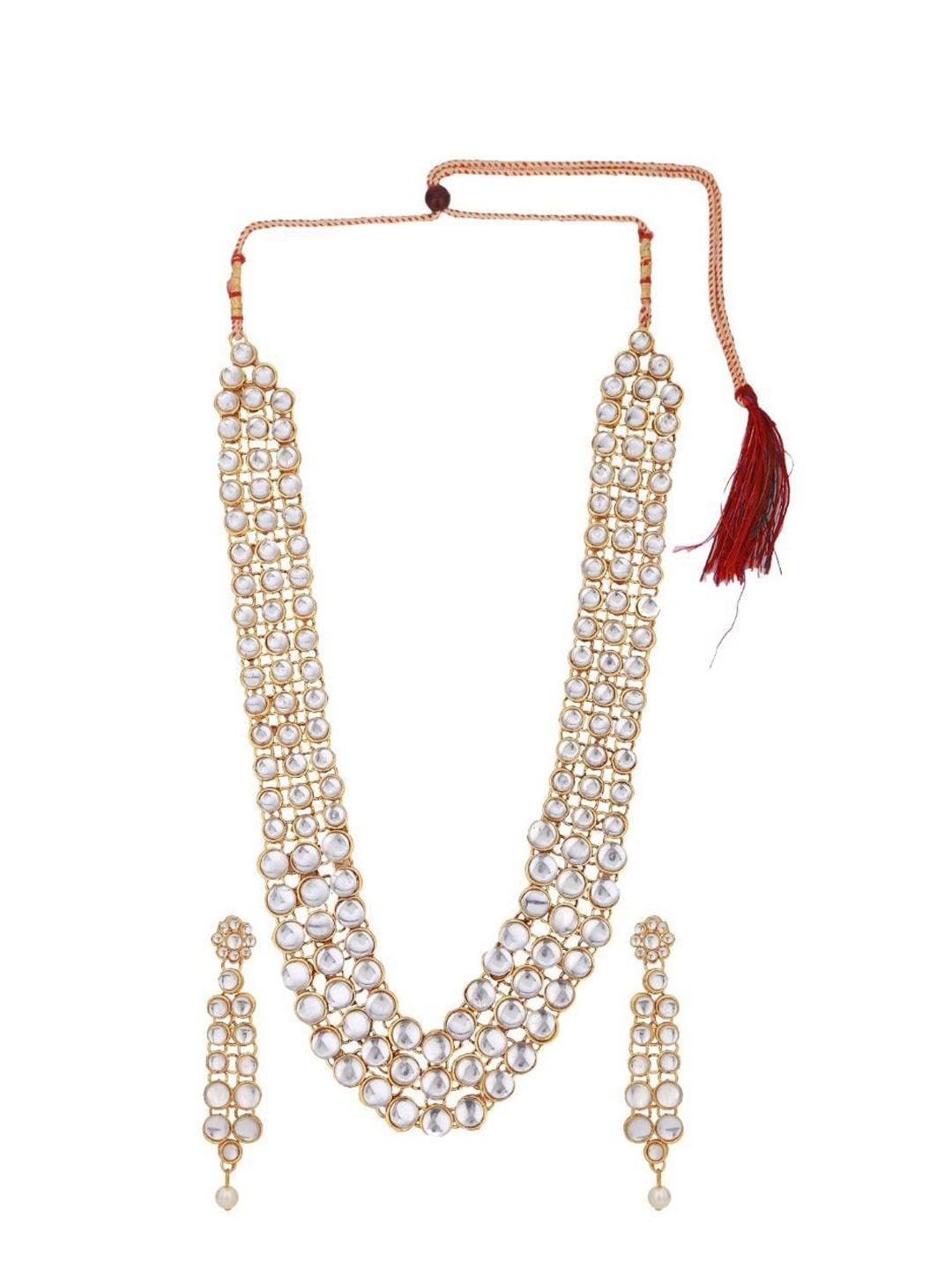 

Efulgenz Gold-Plated White Kundan Studded Layered Jewellery Set