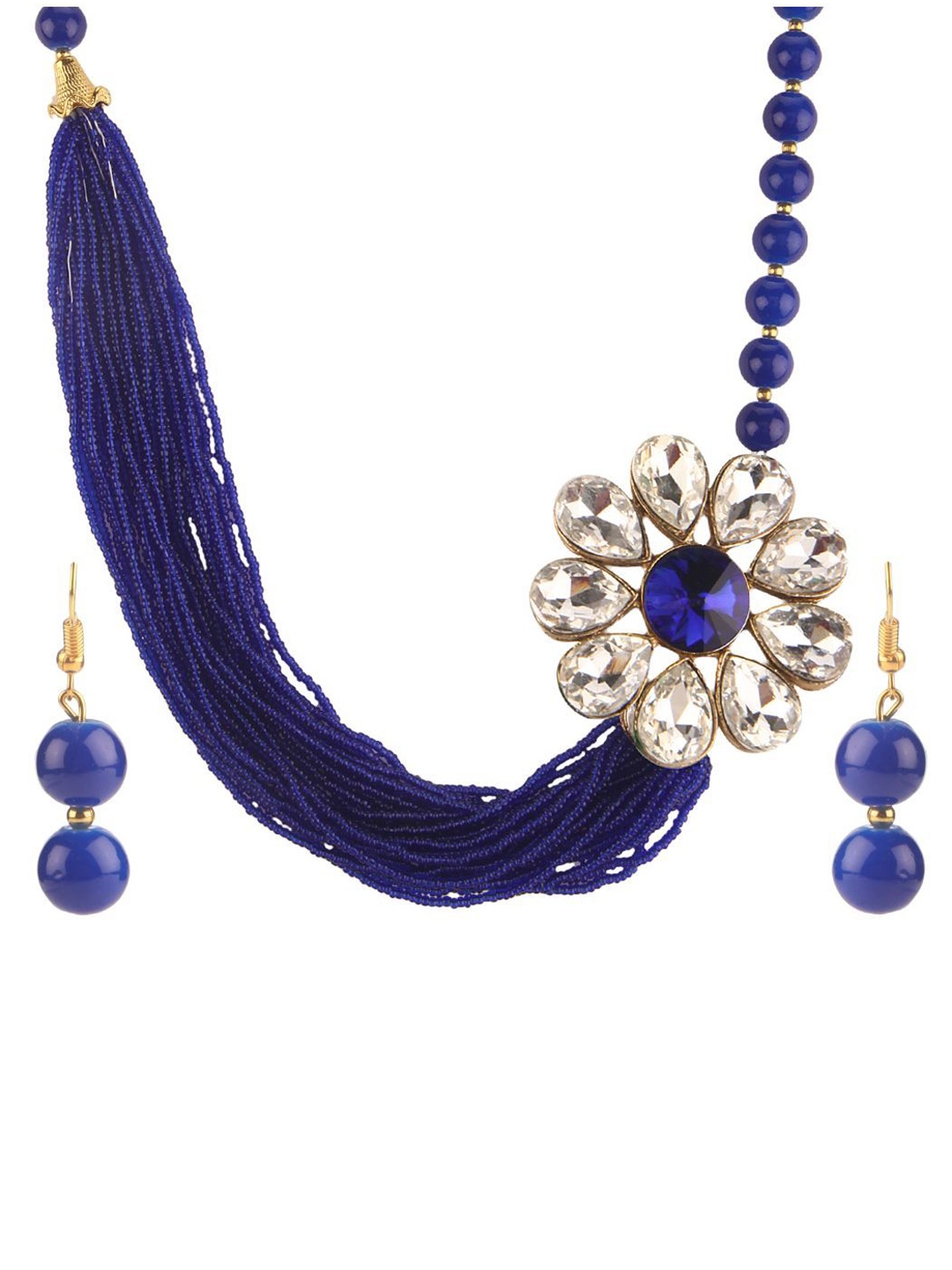 

Efulgenz Gold-Plated & Blue Stone Studded & Beaded Jewellery Set