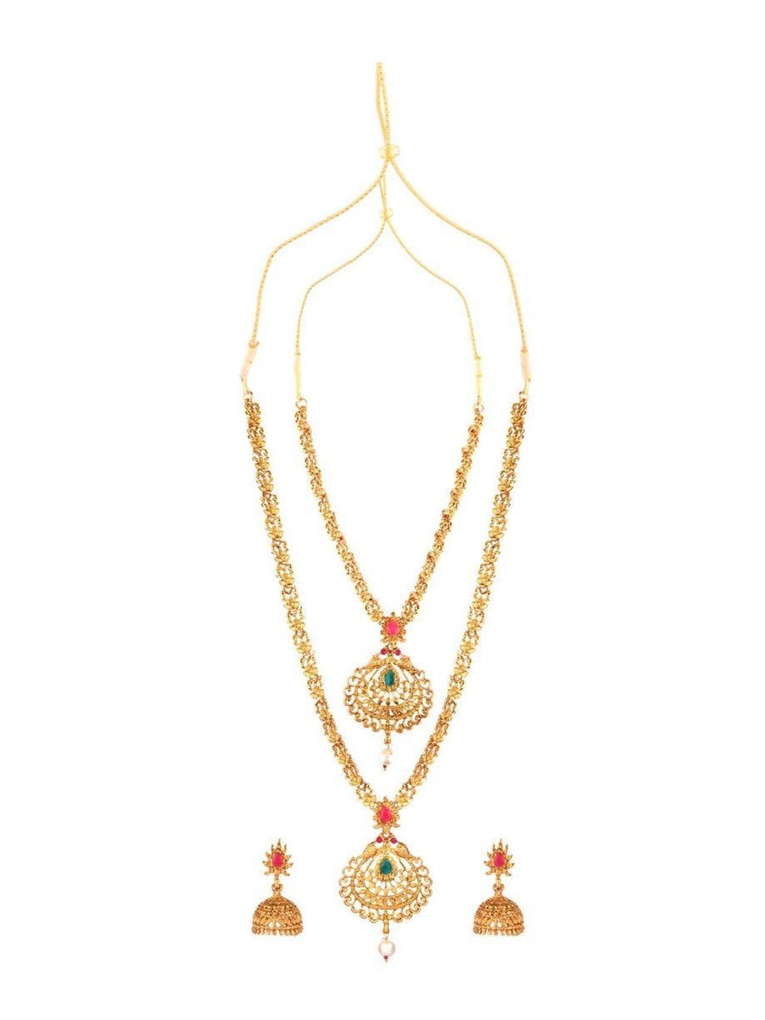 

Efulgenz Women Gold-Plated Crystal-Studded & Pearl-Beaded Jewellery Set