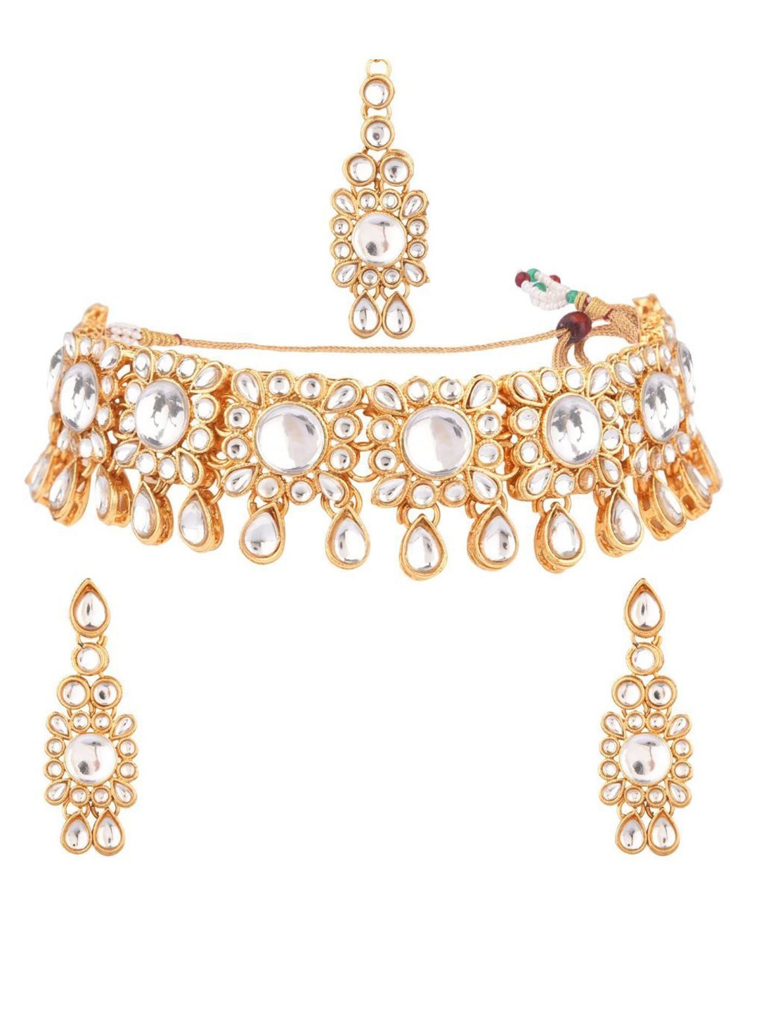 

Efulgenz Gold-Plated White Crystal Studded Traditional Jewellery Set