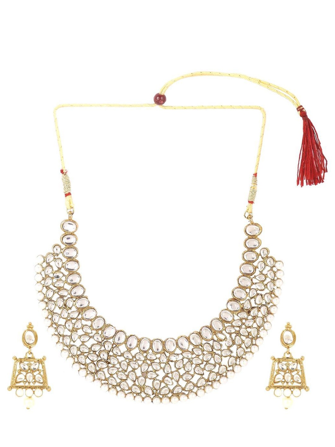 

Efulgenz Gold-Plate White Kundan-Studded Jewellery Set